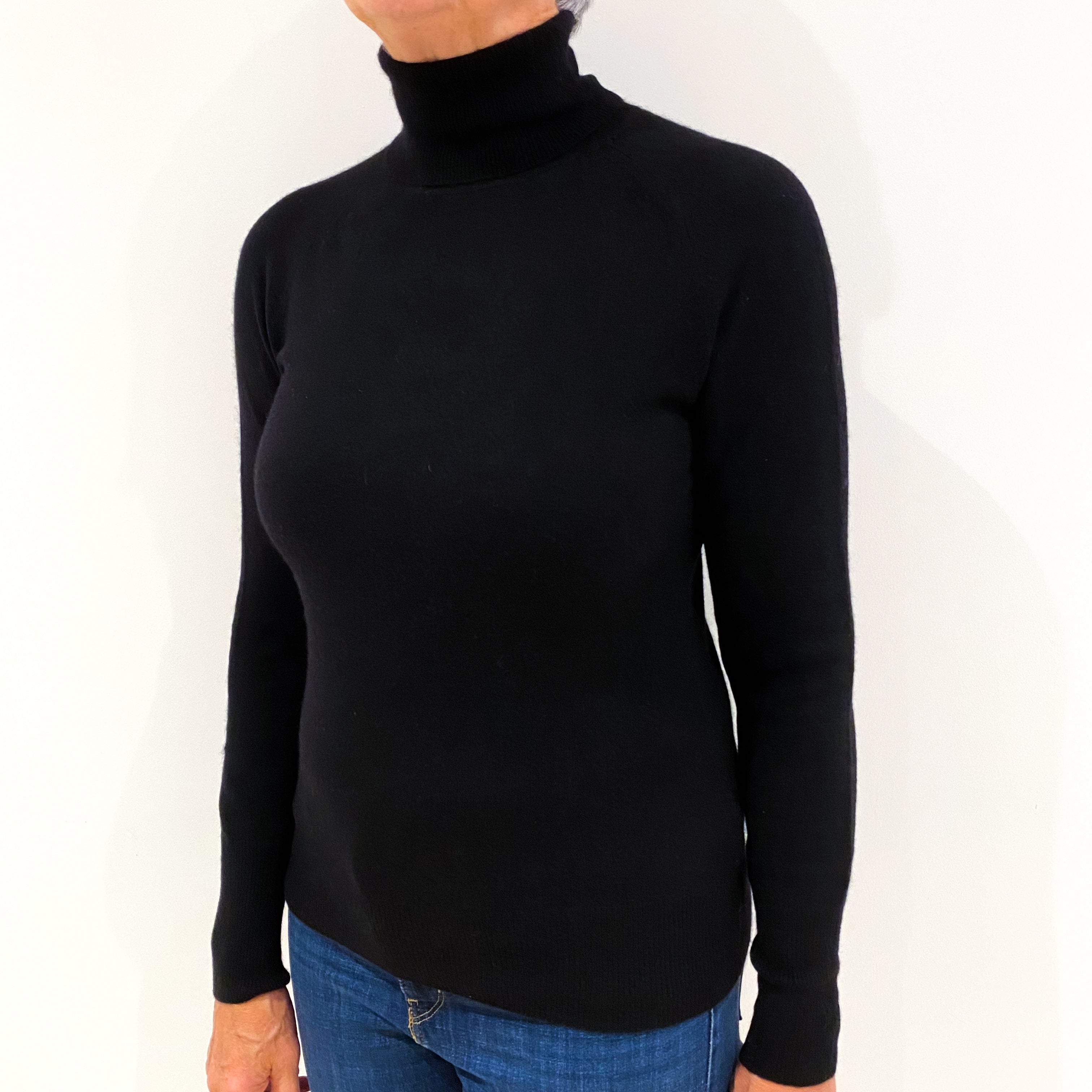 Black Cashmere Polo Neck Jumper Medium
