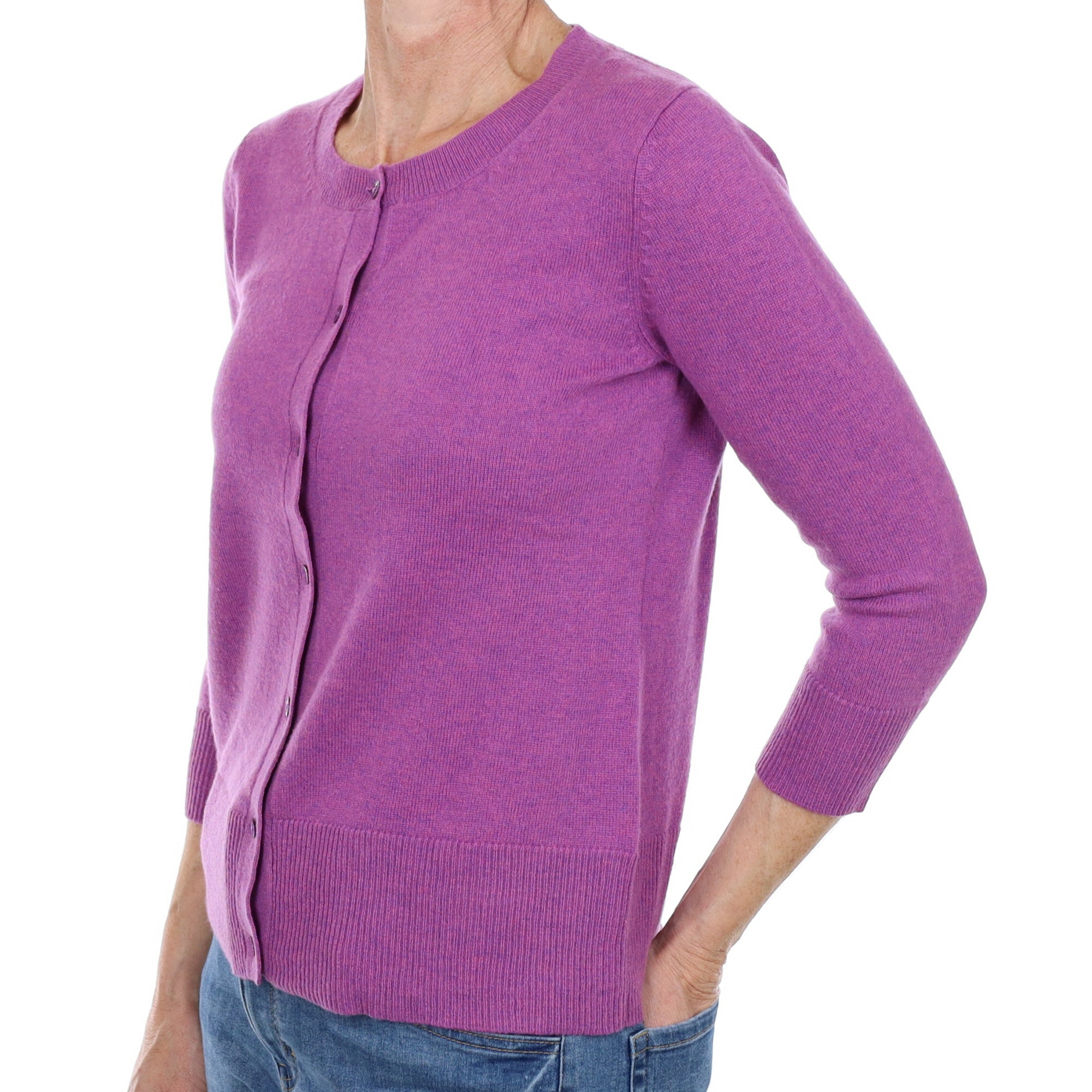 Violet Purple Marl Cashmere Crew Neck Cardigan Small