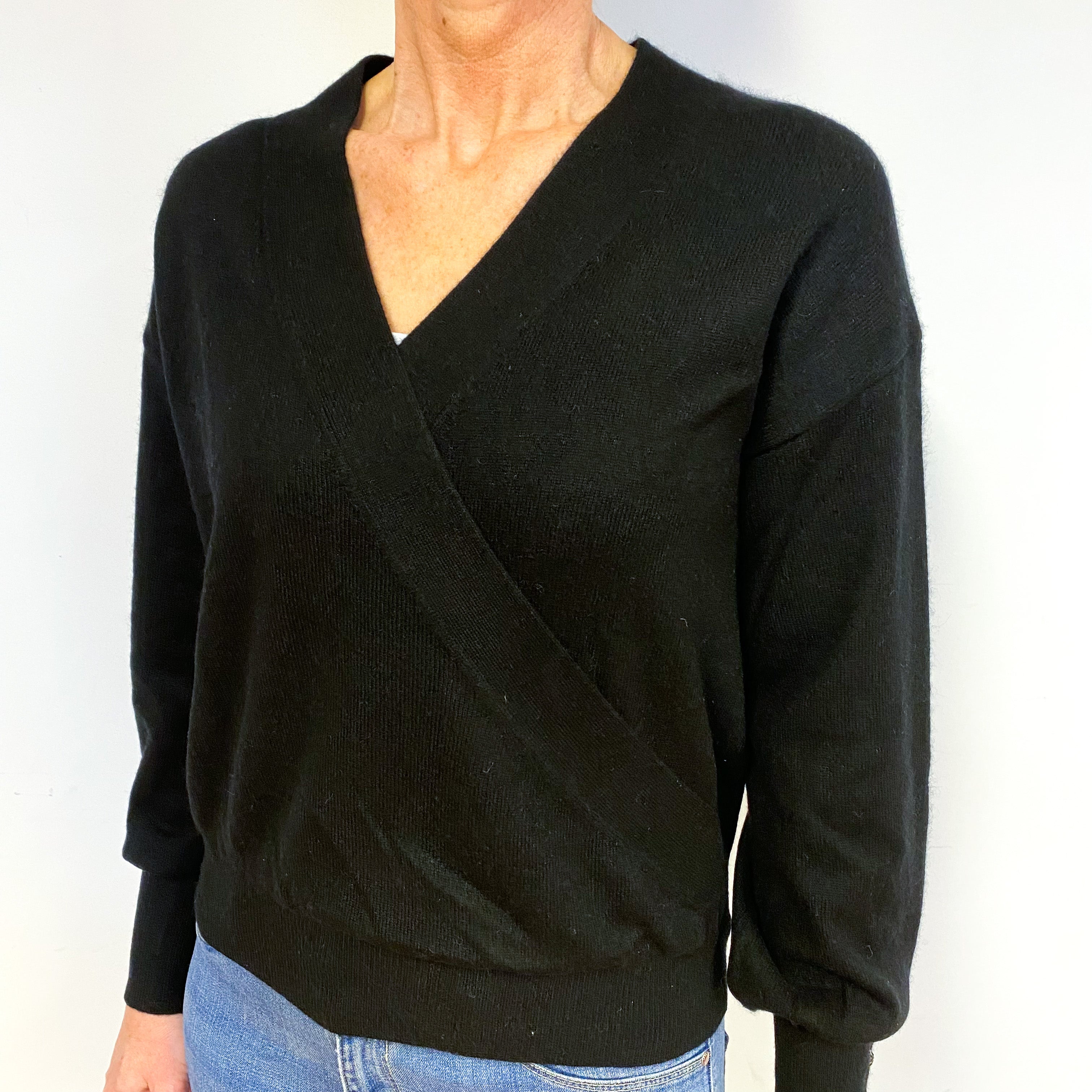 Black Cashmere V-Neck Jumper Medium