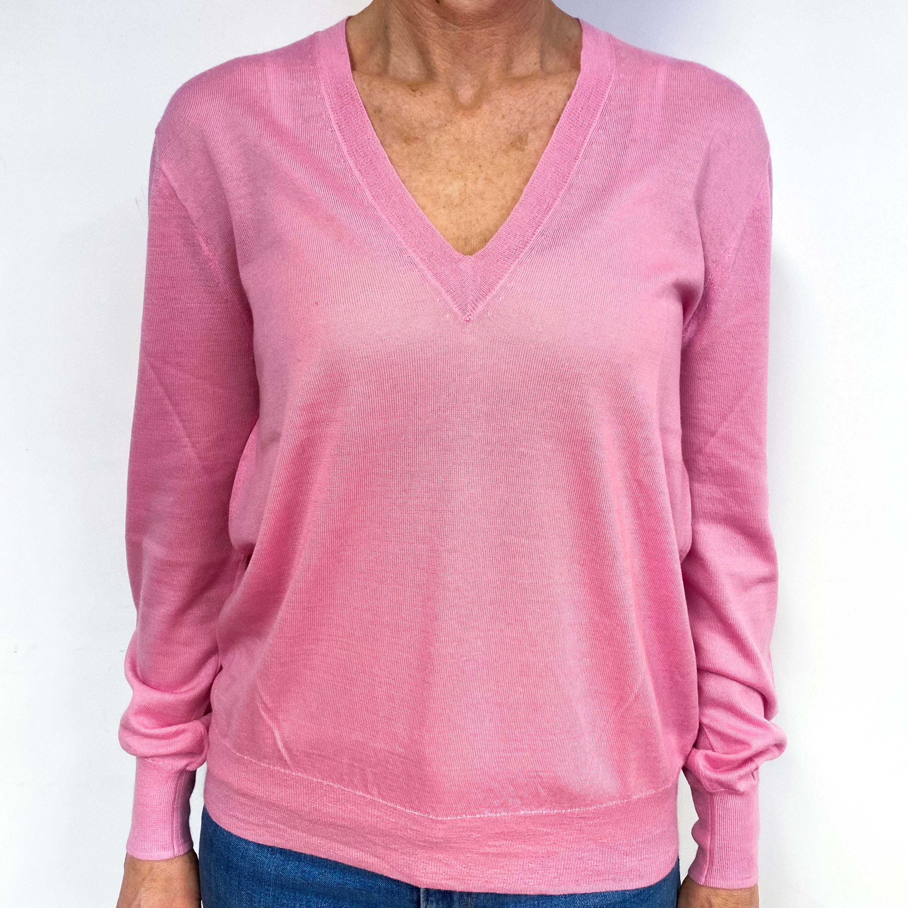 Candy Pink Cashmere V-Neck Jumper Medium