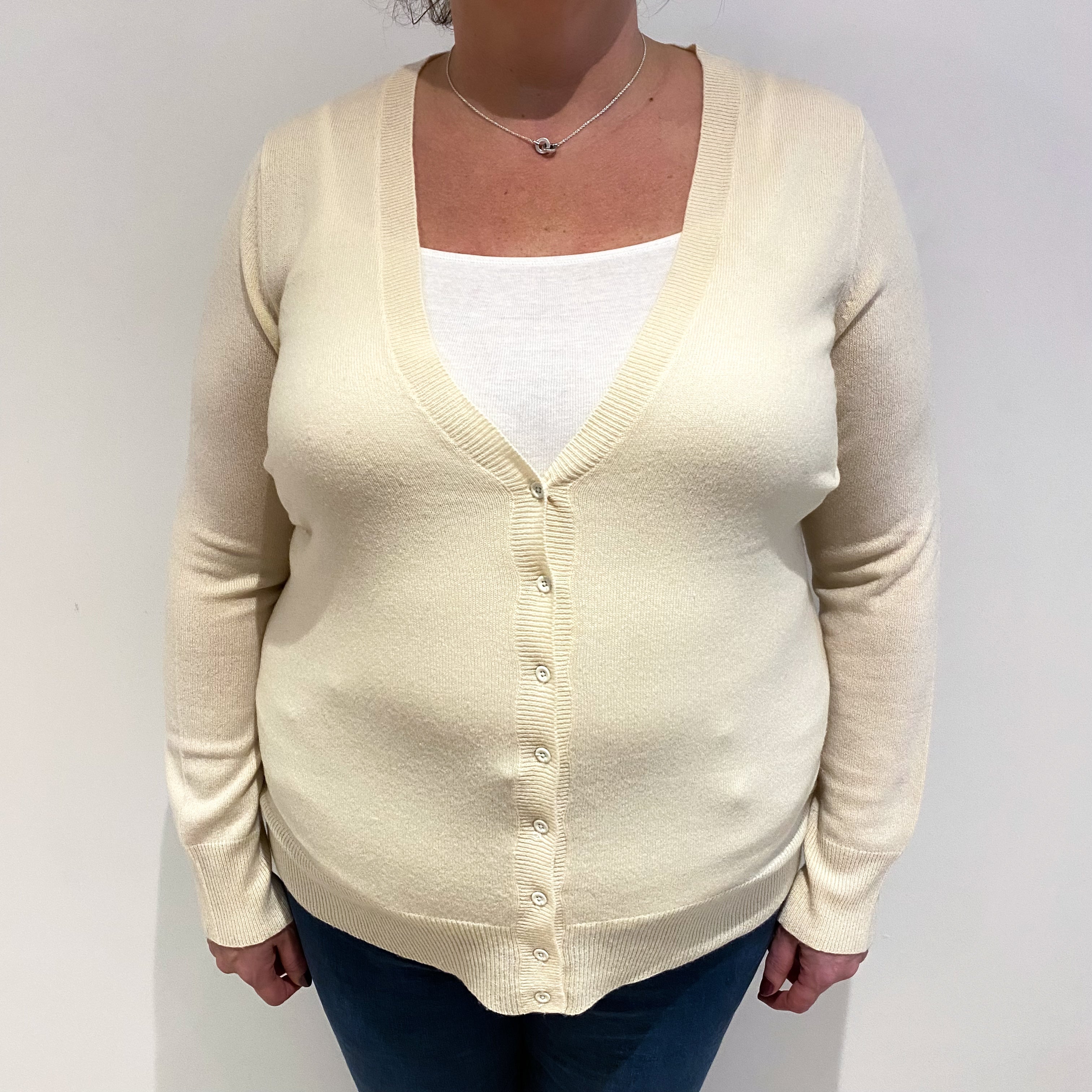 Warm Cream Cashmere V Neck Cardigan Extra Large