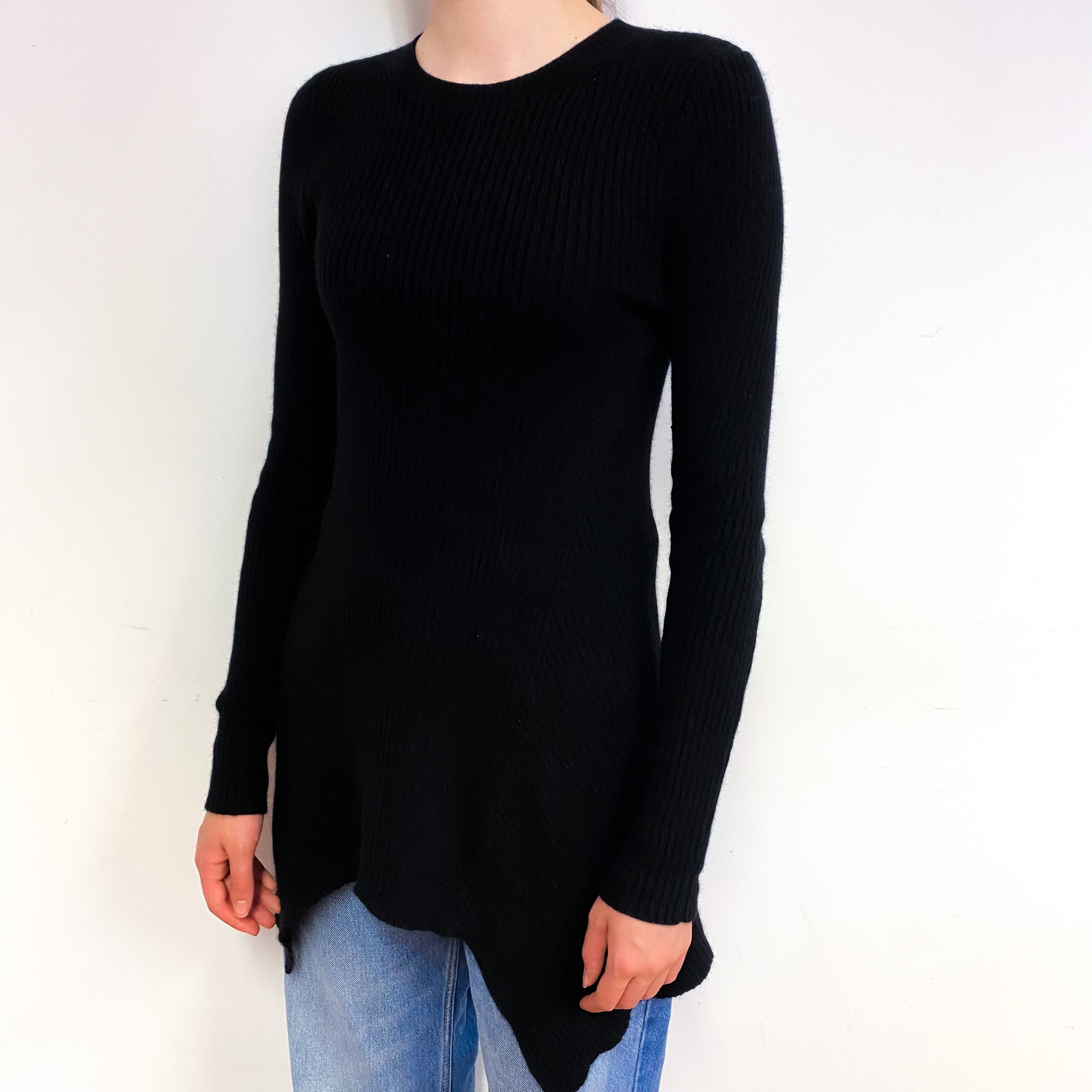Black Concave Hem Cashmere Crew Neck Jumper Extra Small