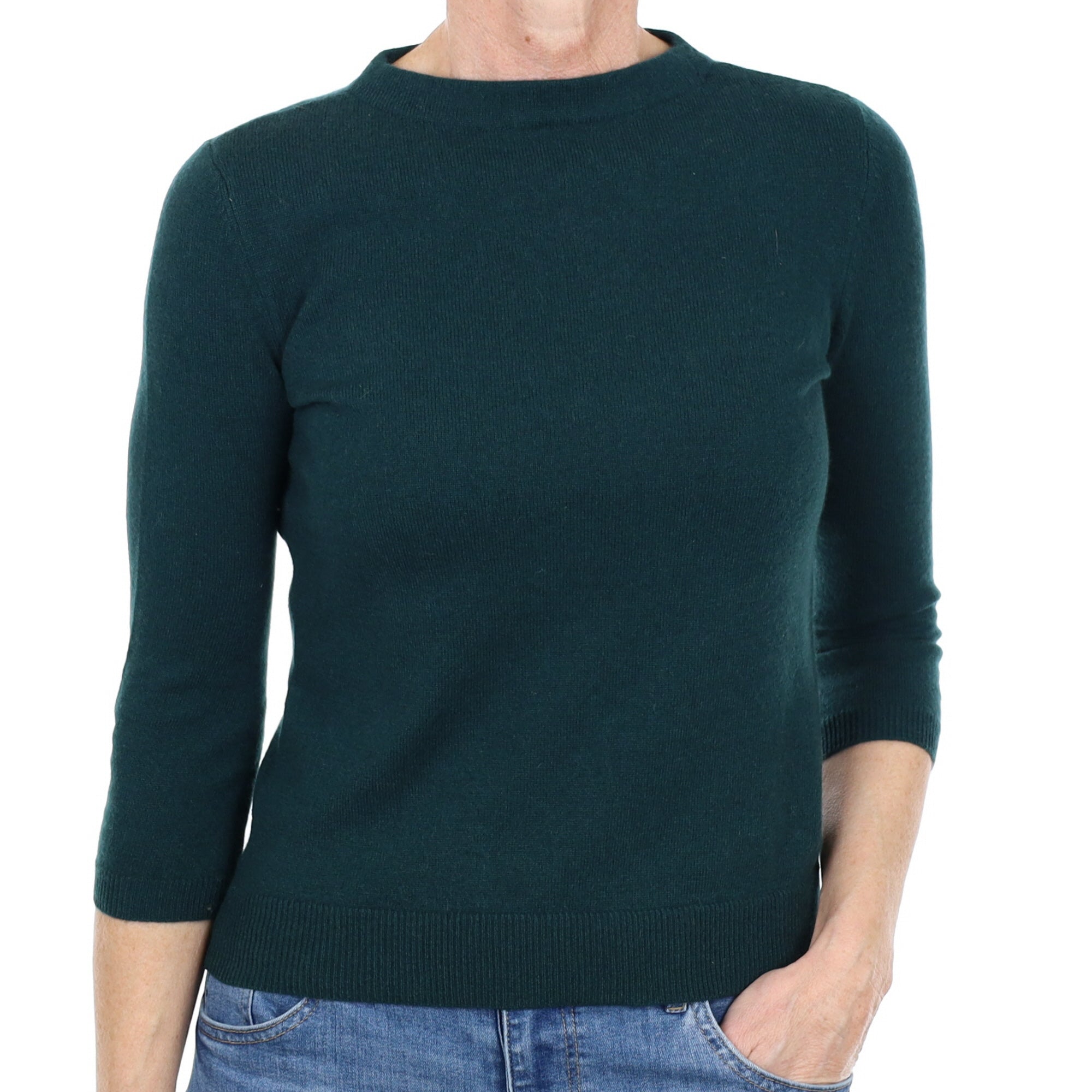 Bottle Green Cashmere Crew Neck Jumper Small