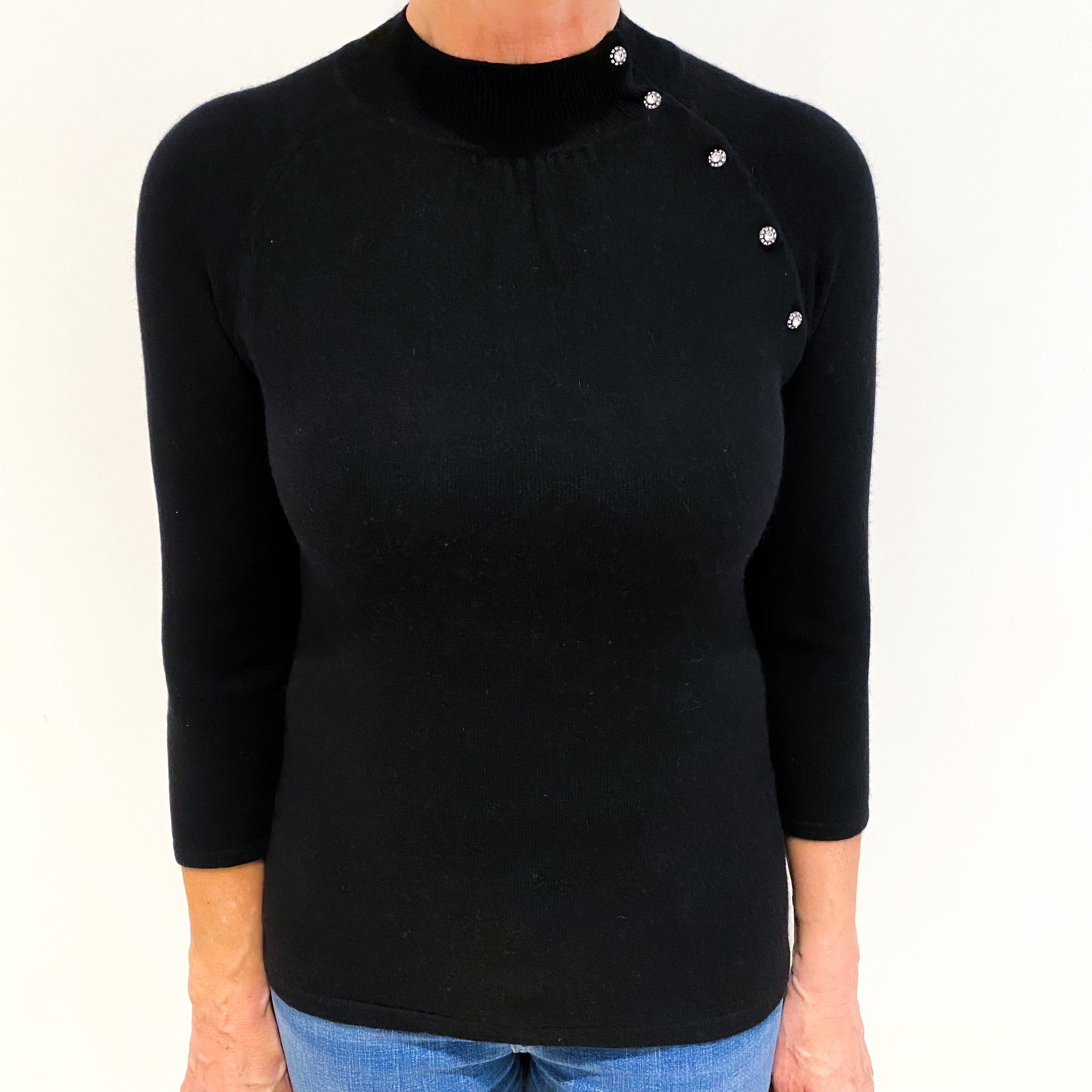Black With Statement Buttons Cashmere Turtle Neck Jumper Medium