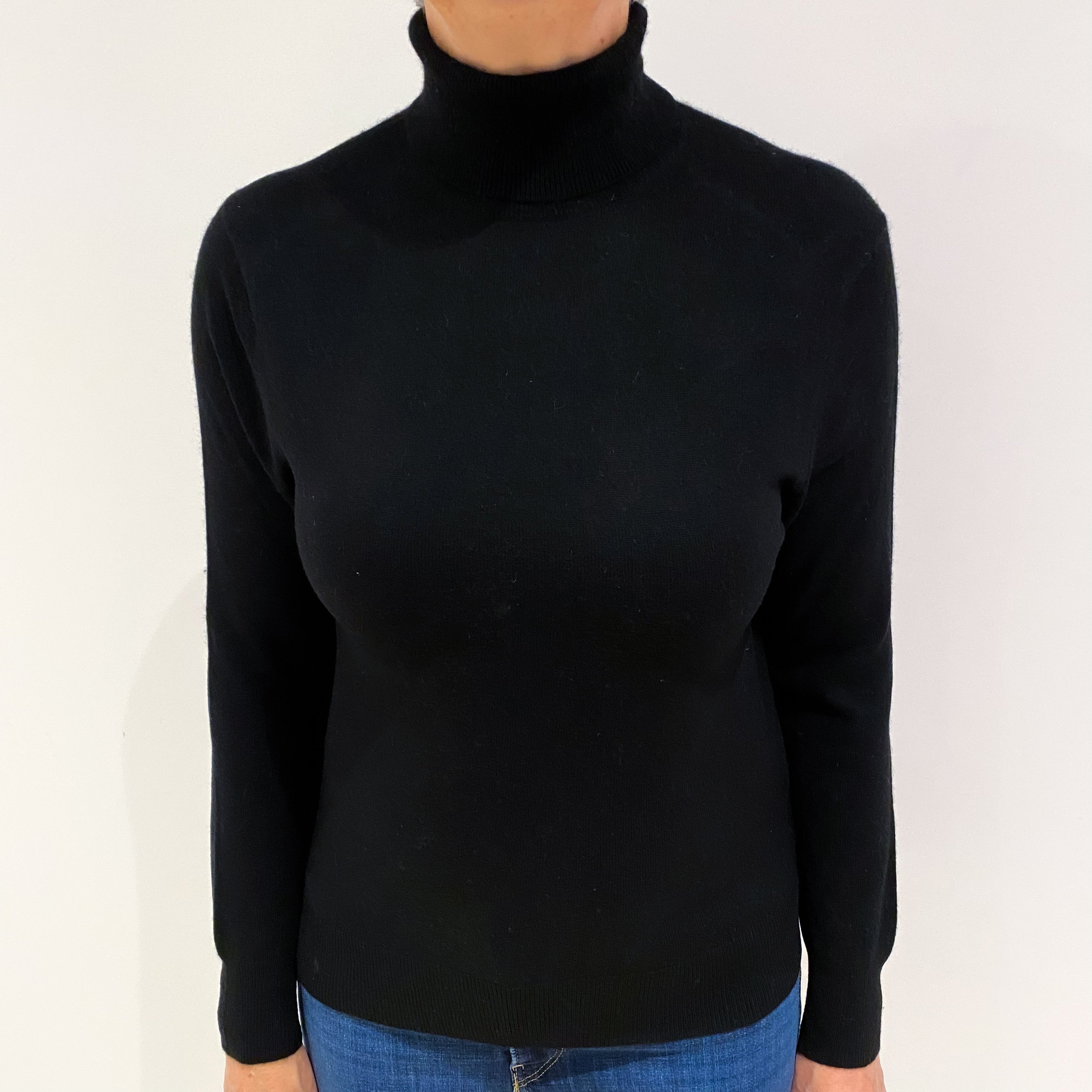 Black Cashmere Polo Neck Jumper Medium