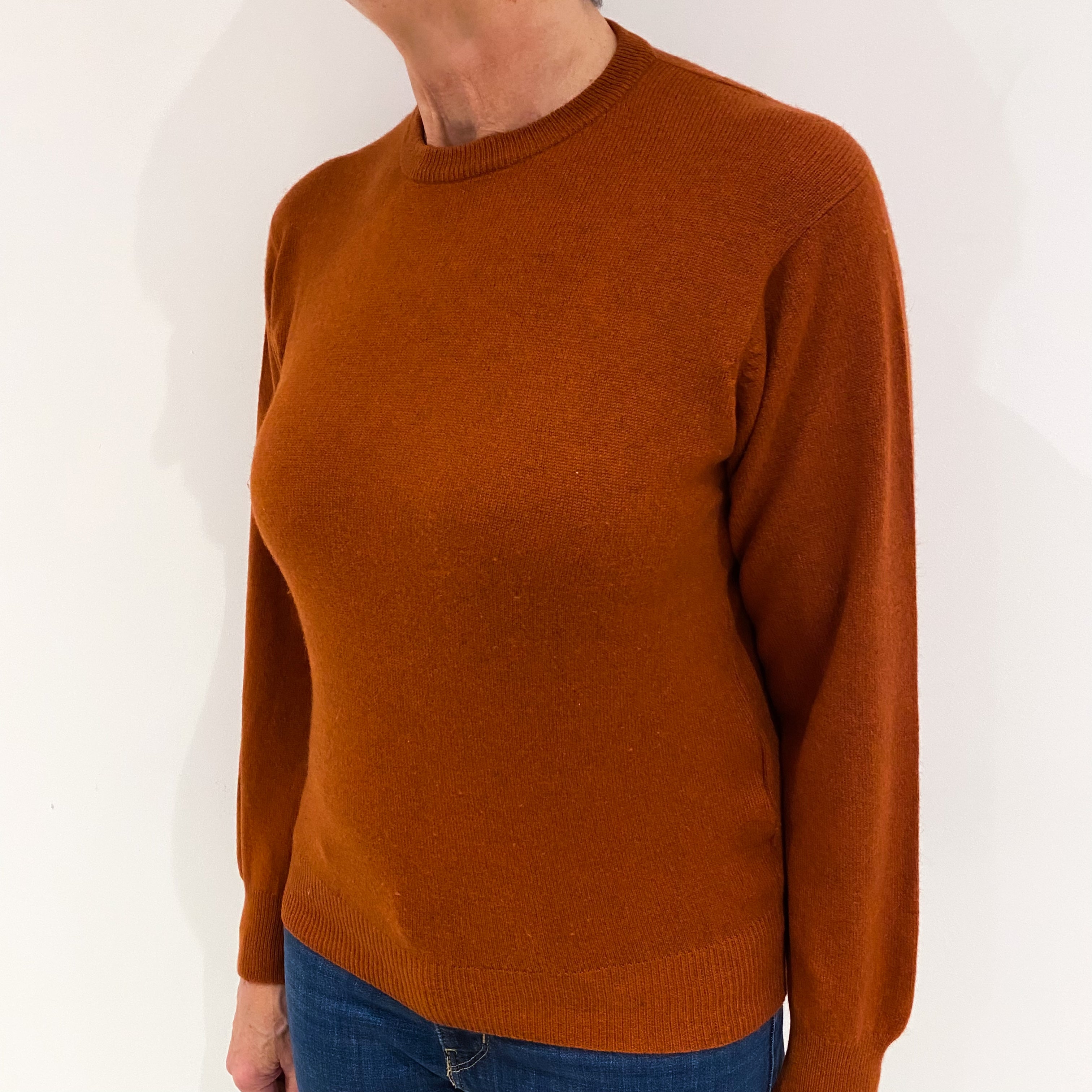 Rust Brown Cashmere Crew Neck Jumper Medium