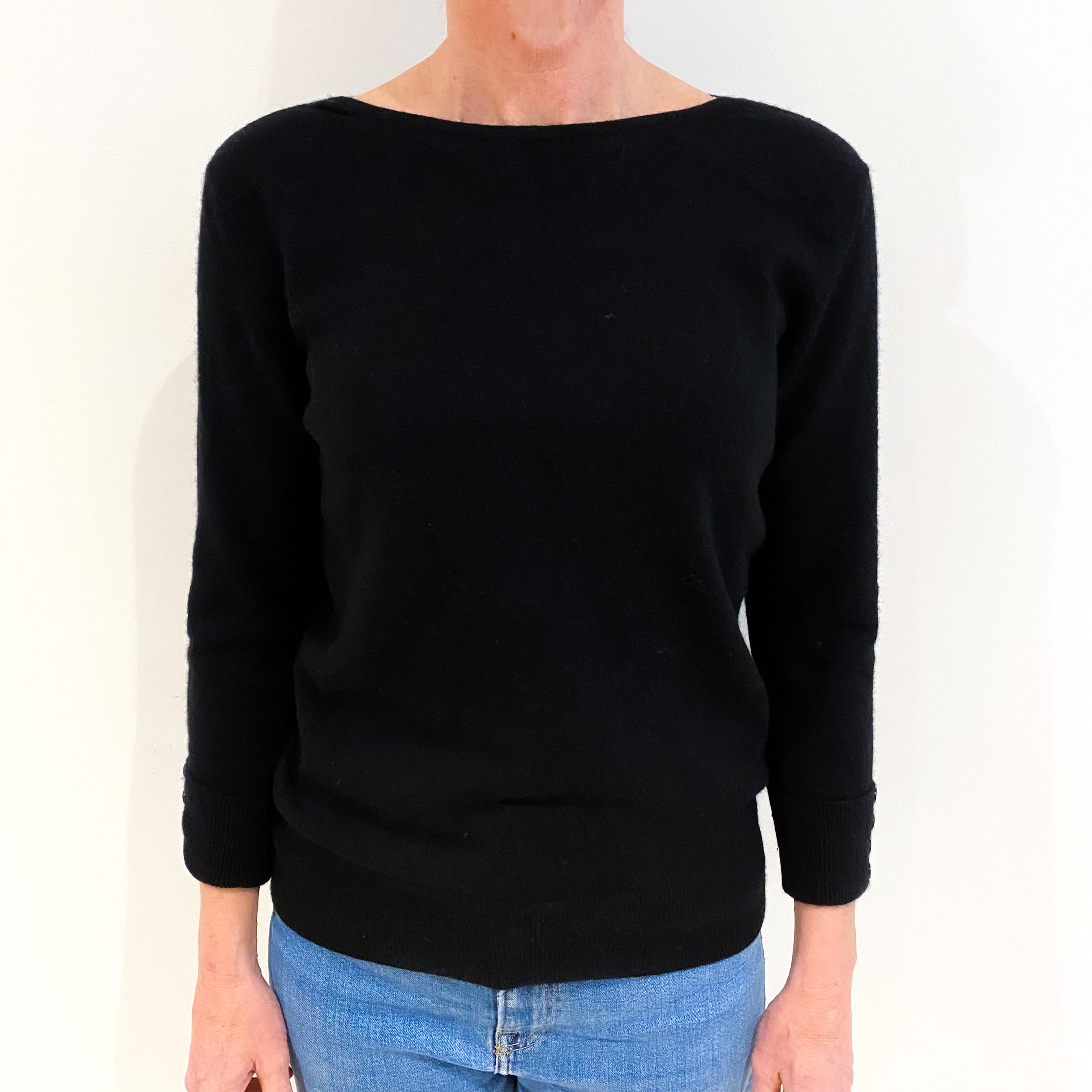 Black Cashmere Boat Neck Jumper Small
