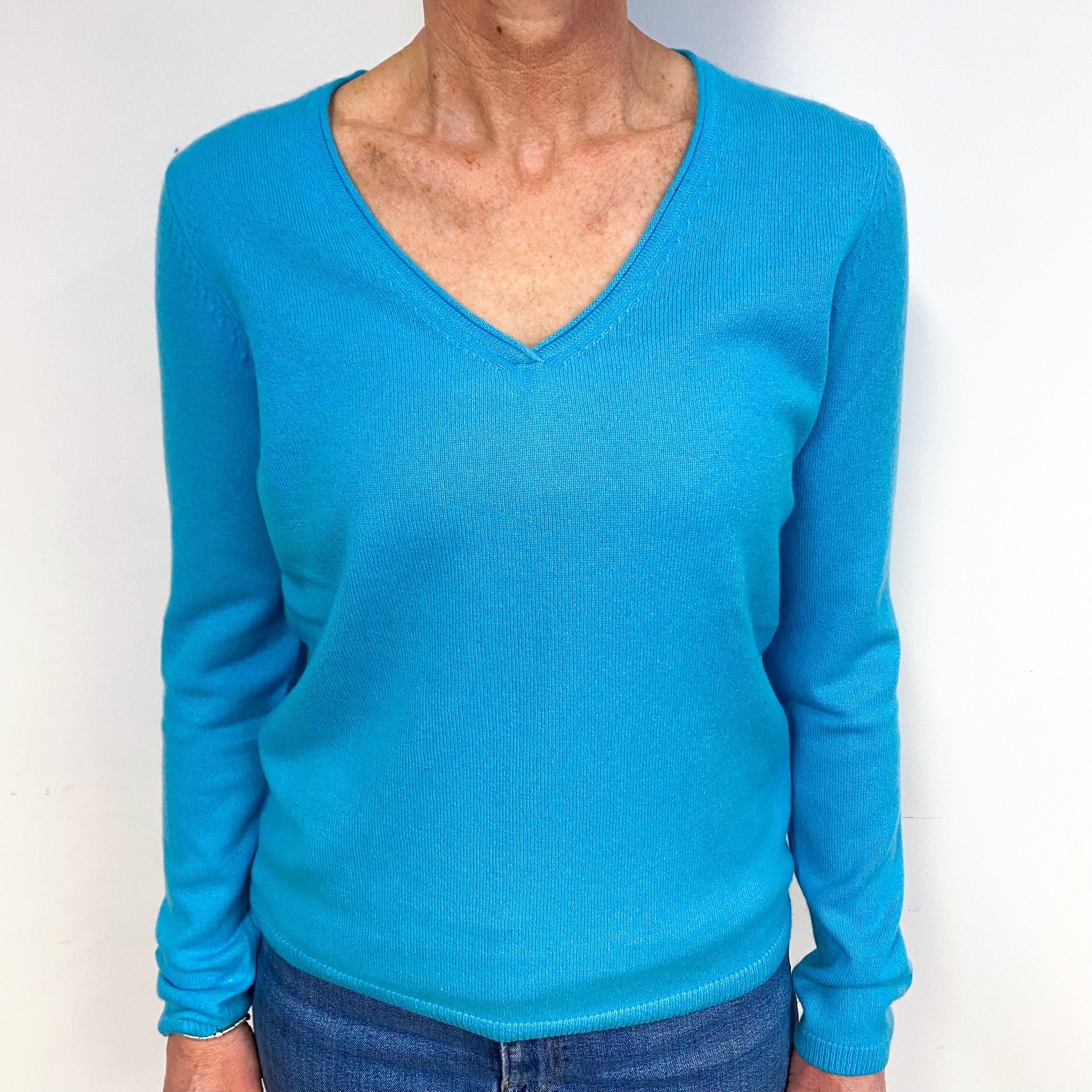 Turquoise Blue Cashmere V-Neck Jumper Medium