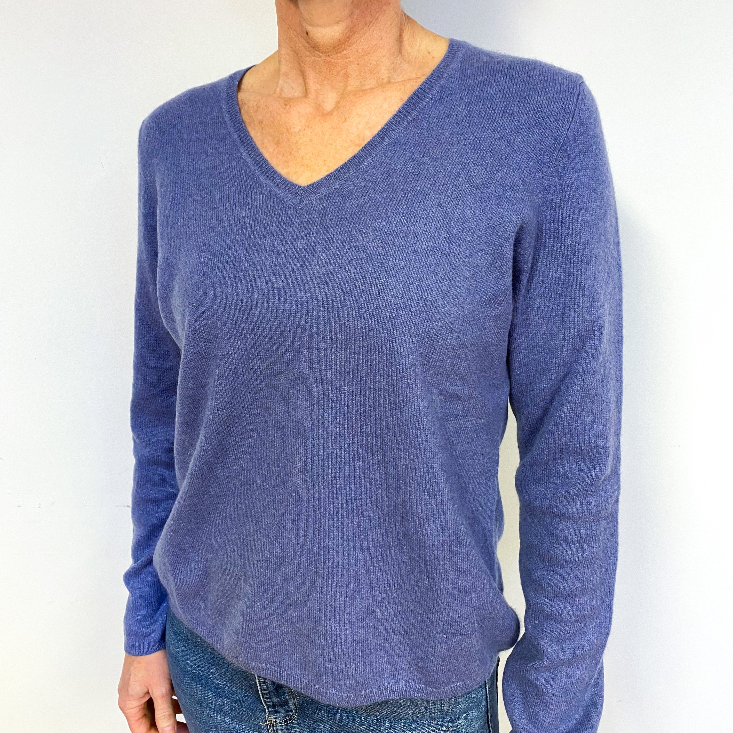 Heather Lilac Cashmere V-Neck Jumper Medium