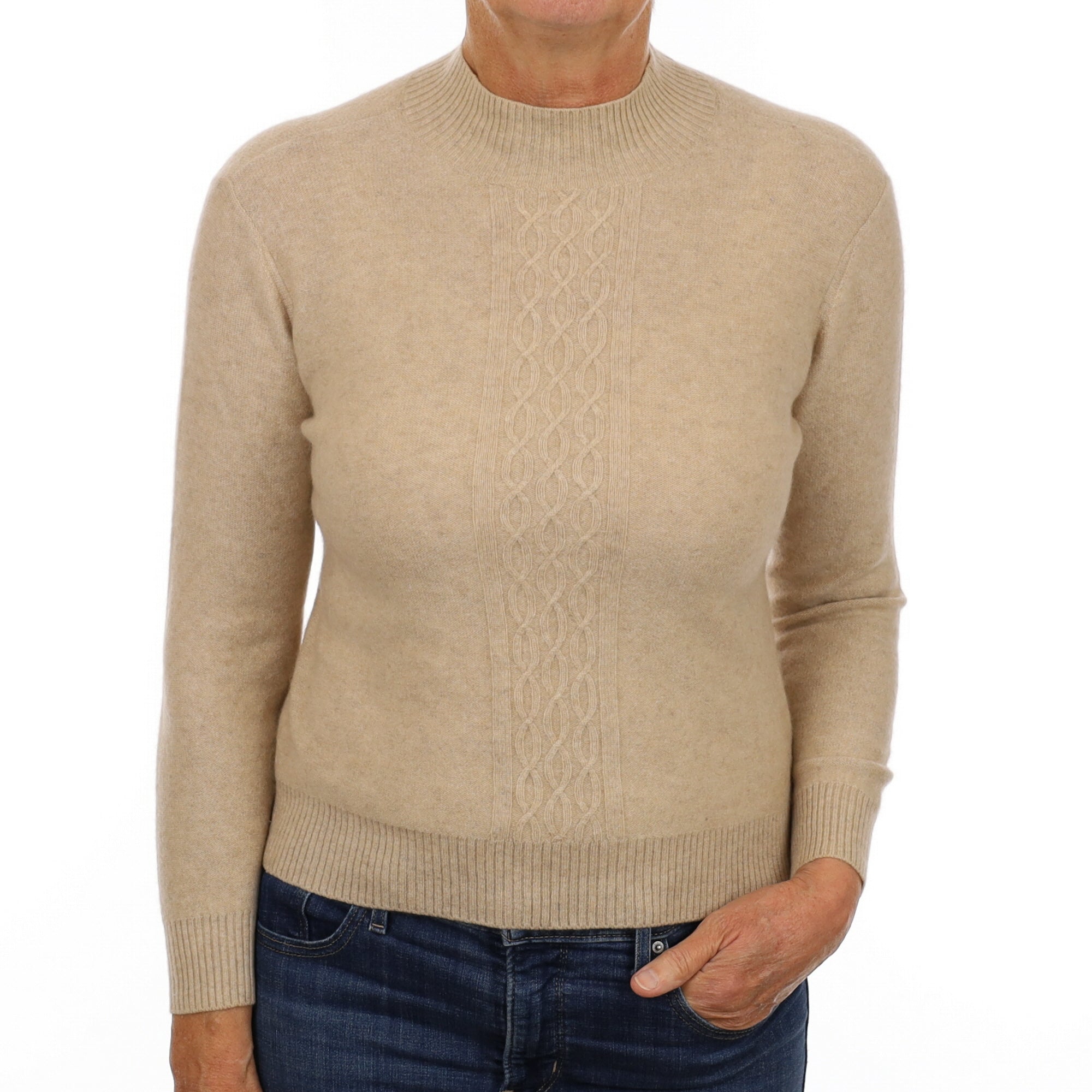 Oatmeal Beige Cashmere Turtle Neck Jumper Medium