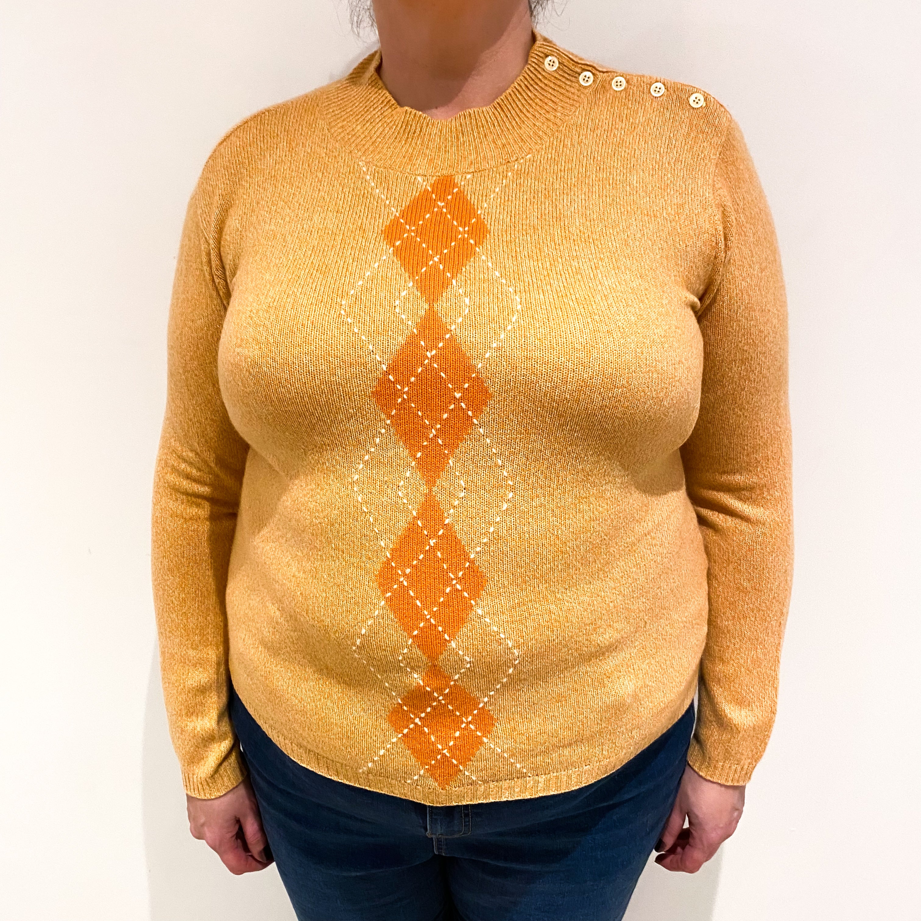 Orange Marl Diamond Cashmere Turtle Neck Jumper Extra Large