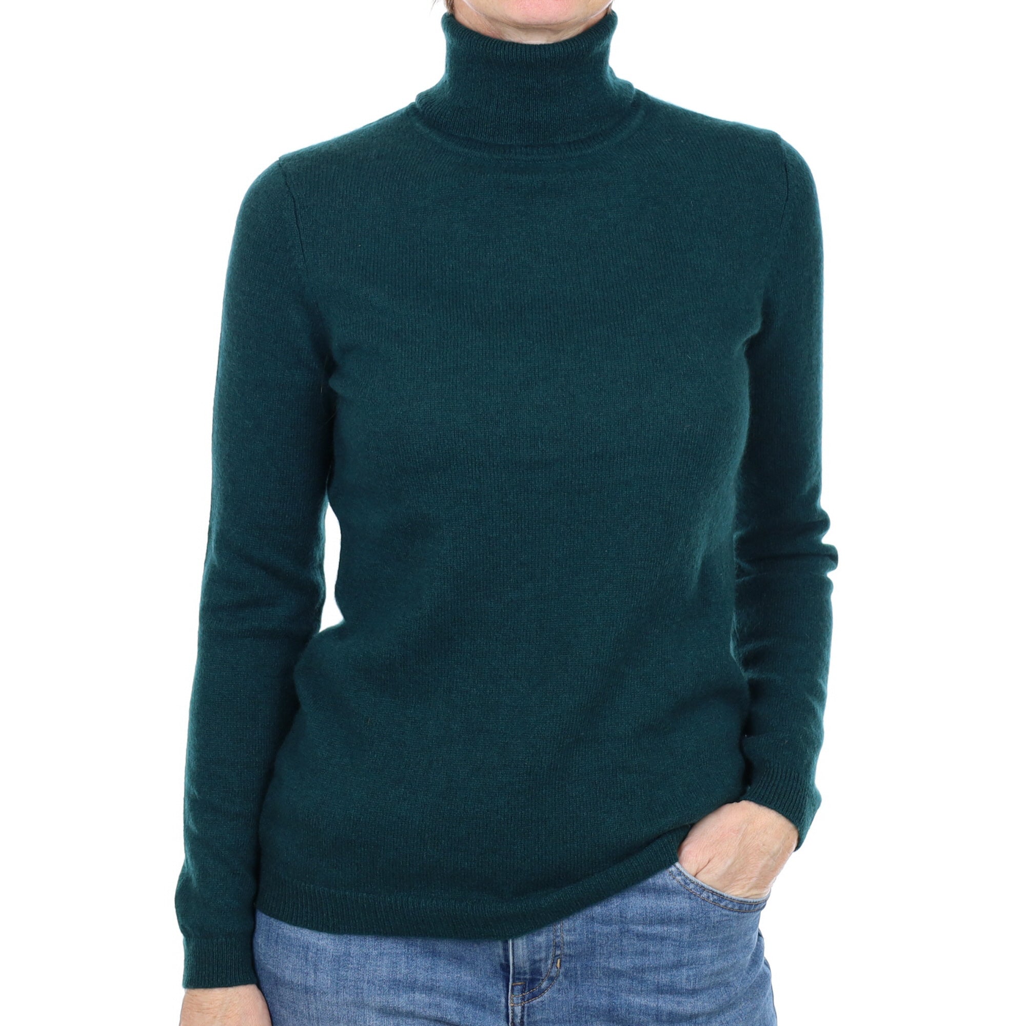 Bottle Green Cashmere Polo Neck Jumper Small
