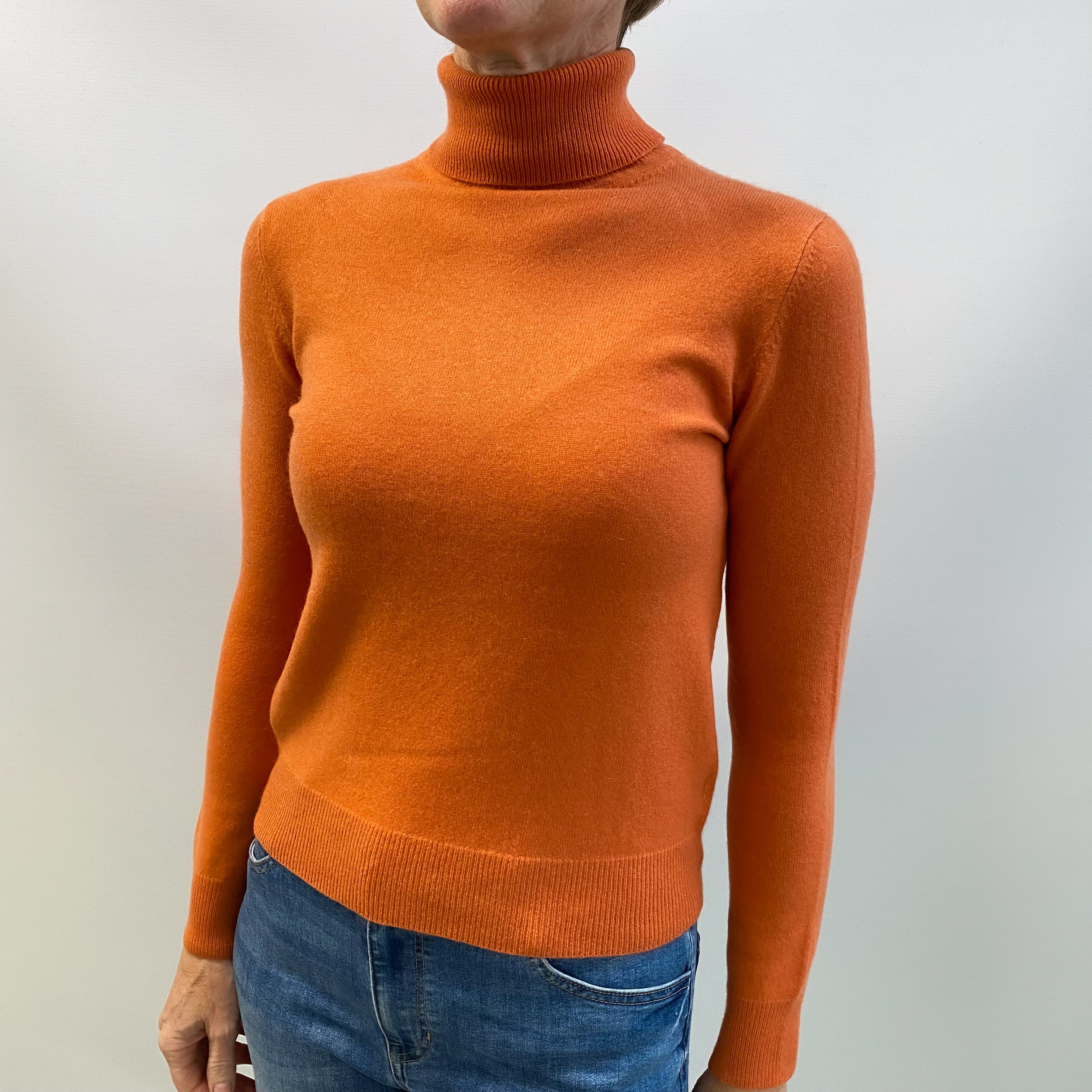 Clementine Orange Cashmere Polo Neck Jumper Small