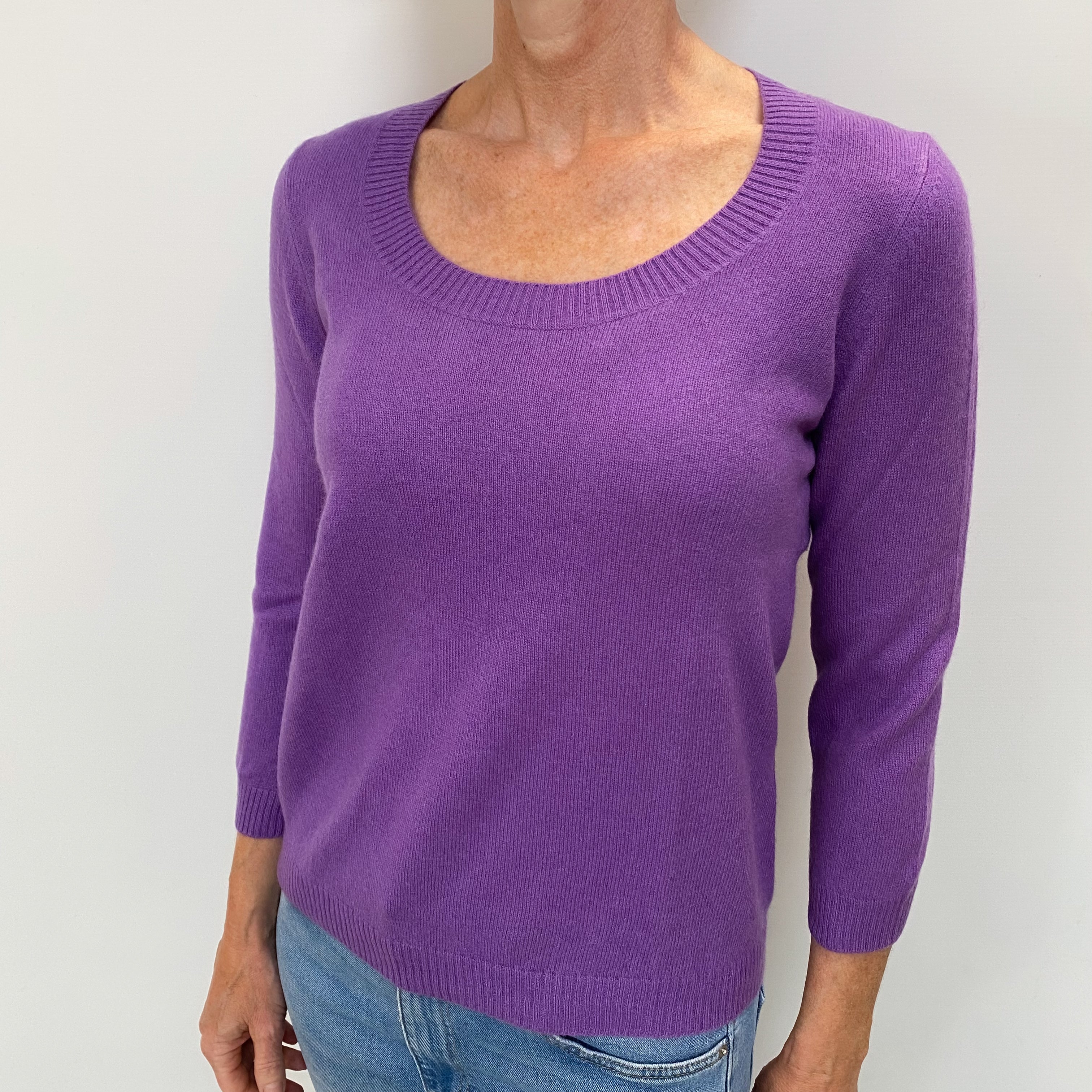 Wisteria Purple Cashmere Scoop Neck Jumper Small