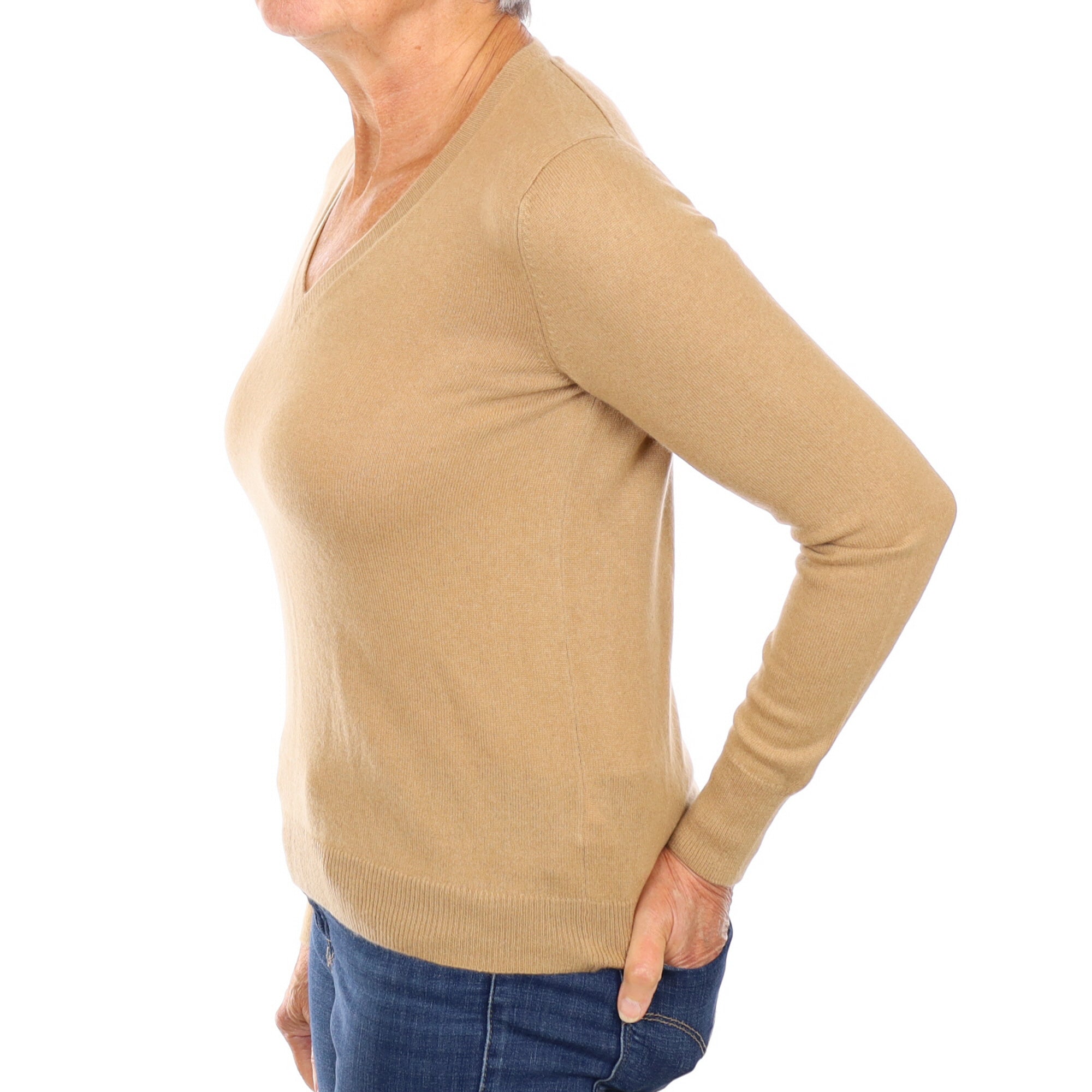 Caramel Brown Cashmere V Neck Jumper Medium