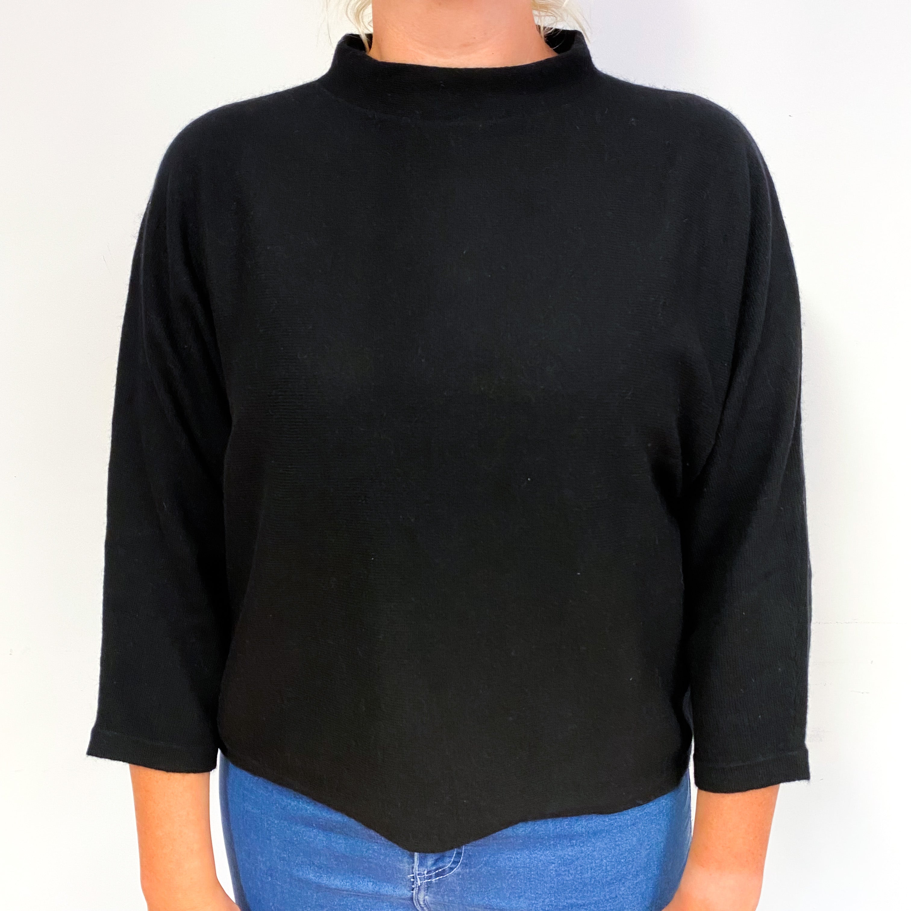 Black 3/4 Batwing Sleeve Cashmere Turtle Neck Jumper Large