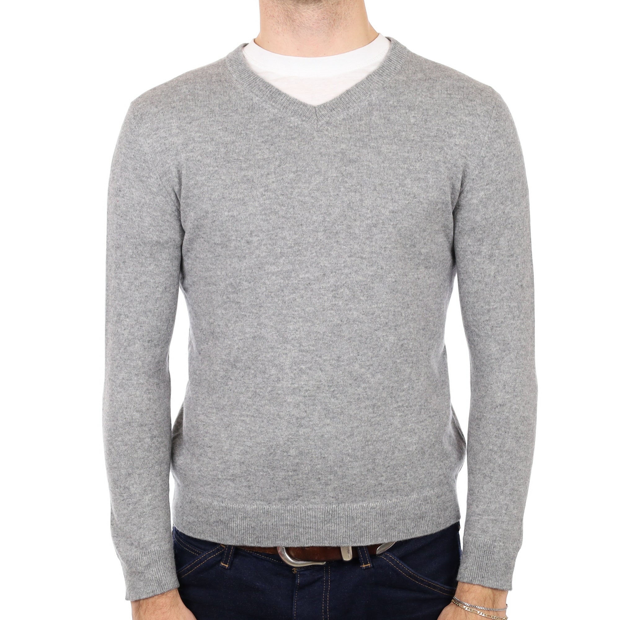 Men's Smoke Grey Cashmere V Neck Jumper Medium