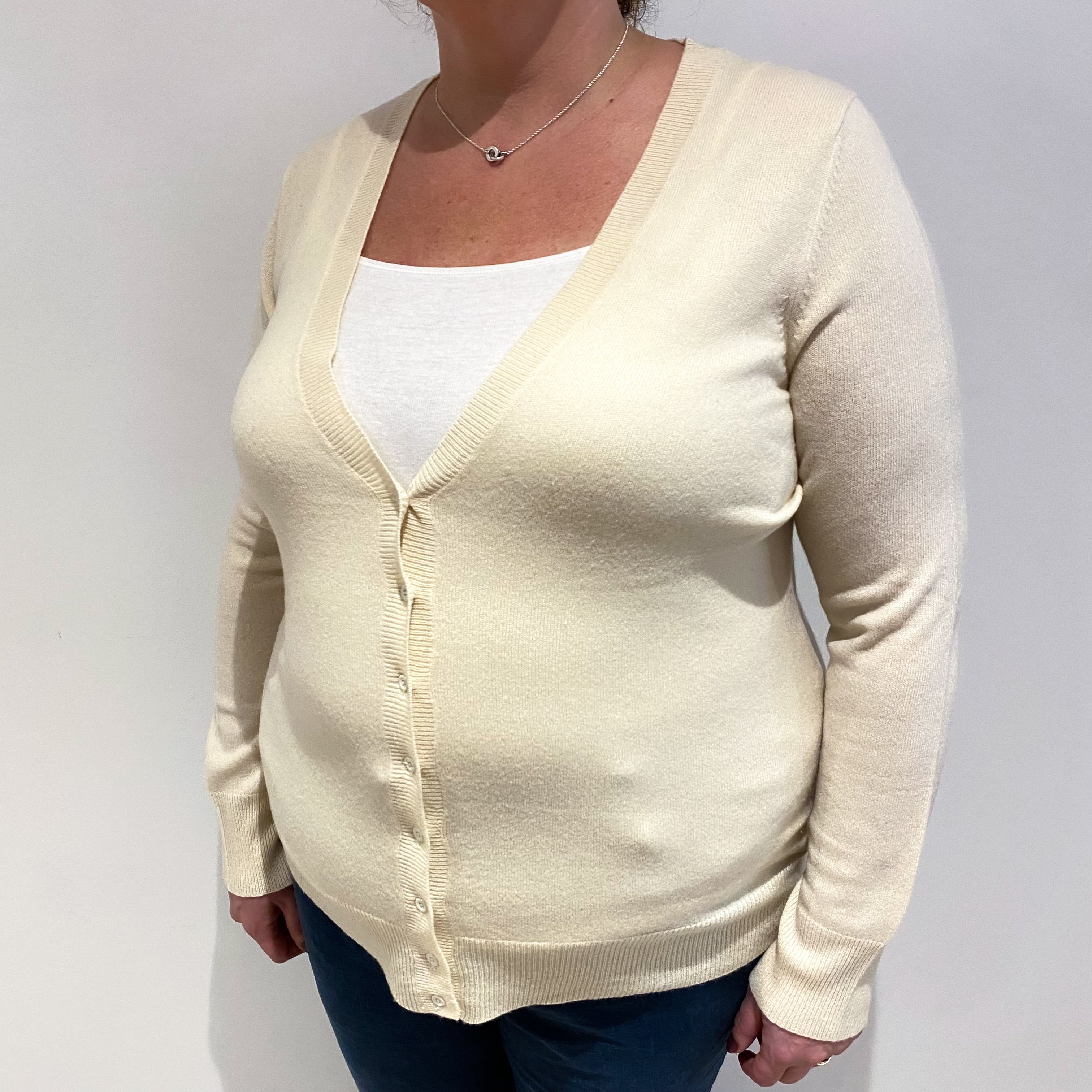 Warm Cream Cashmere V Neck Cardigan Extra Large