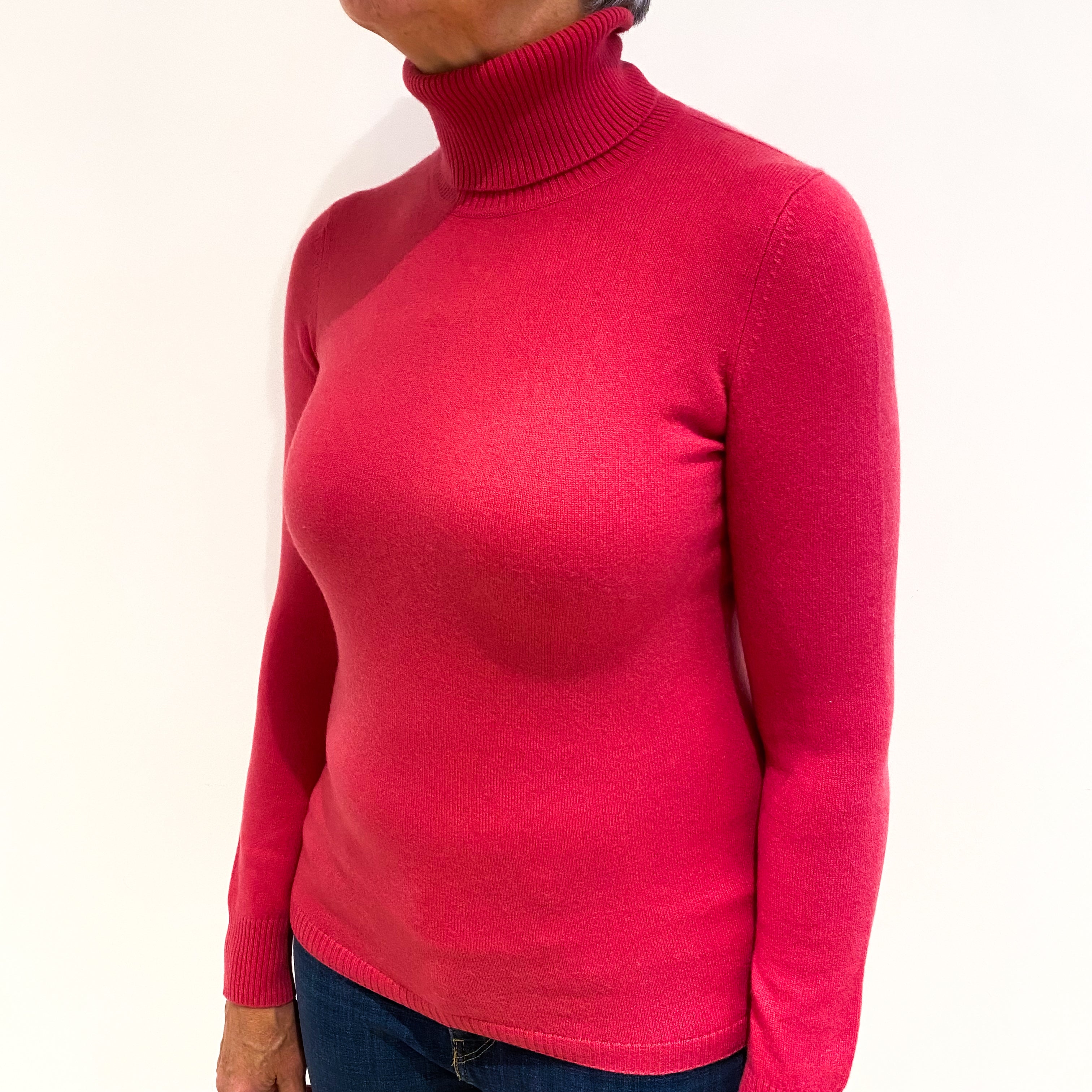 Lupin Pink Cashmere Polo Neck Jumper Medium