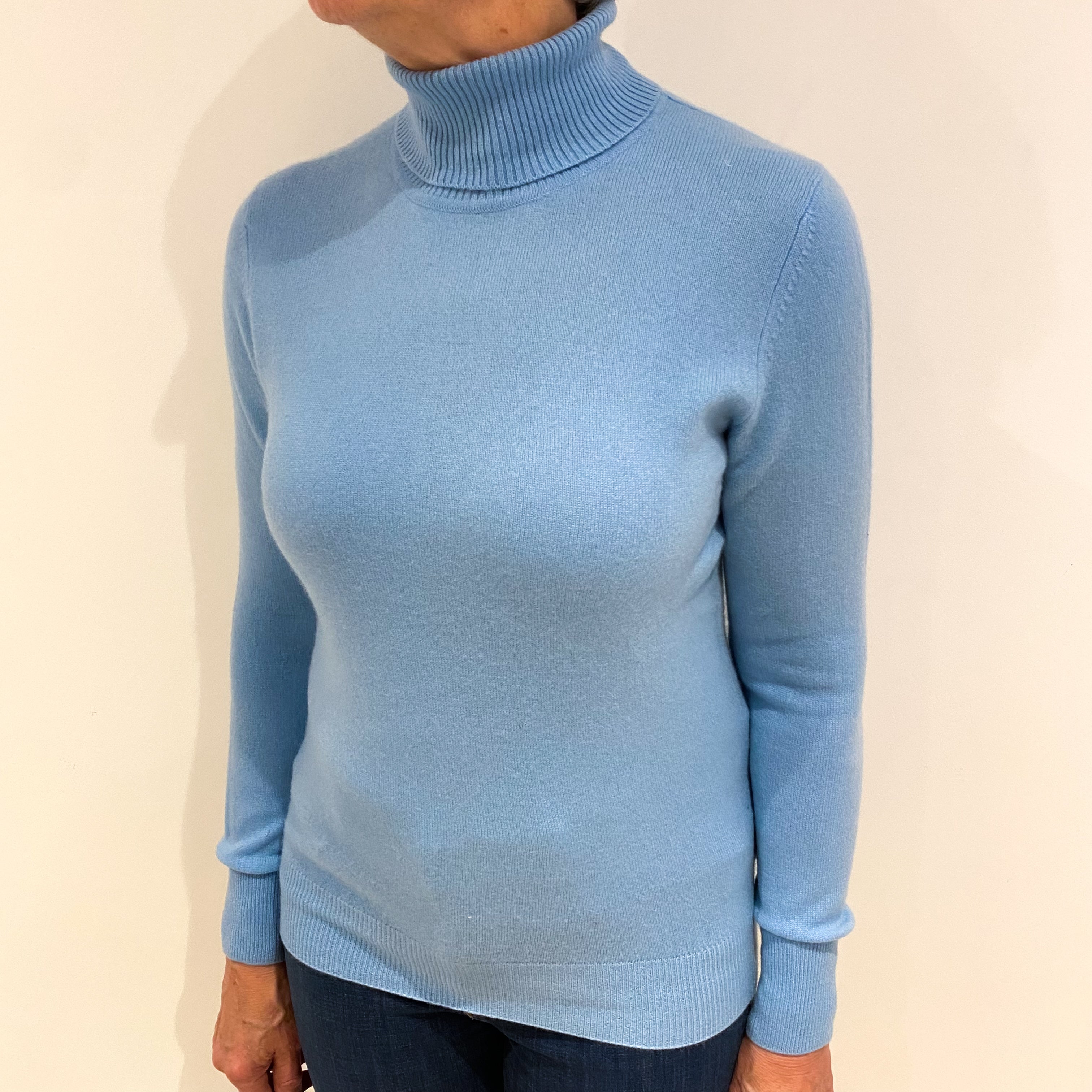 Aqua Blue Cashmere Polo Neck Jumper Medium