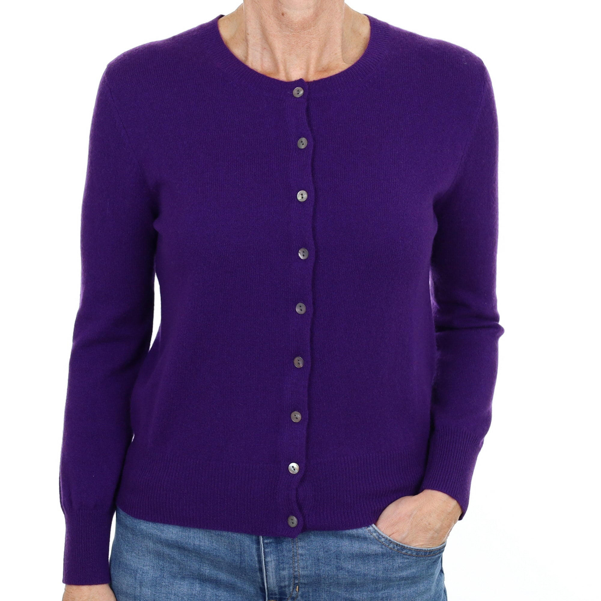 New Iris Purple Cashmere Crew Neck Cardigan Small