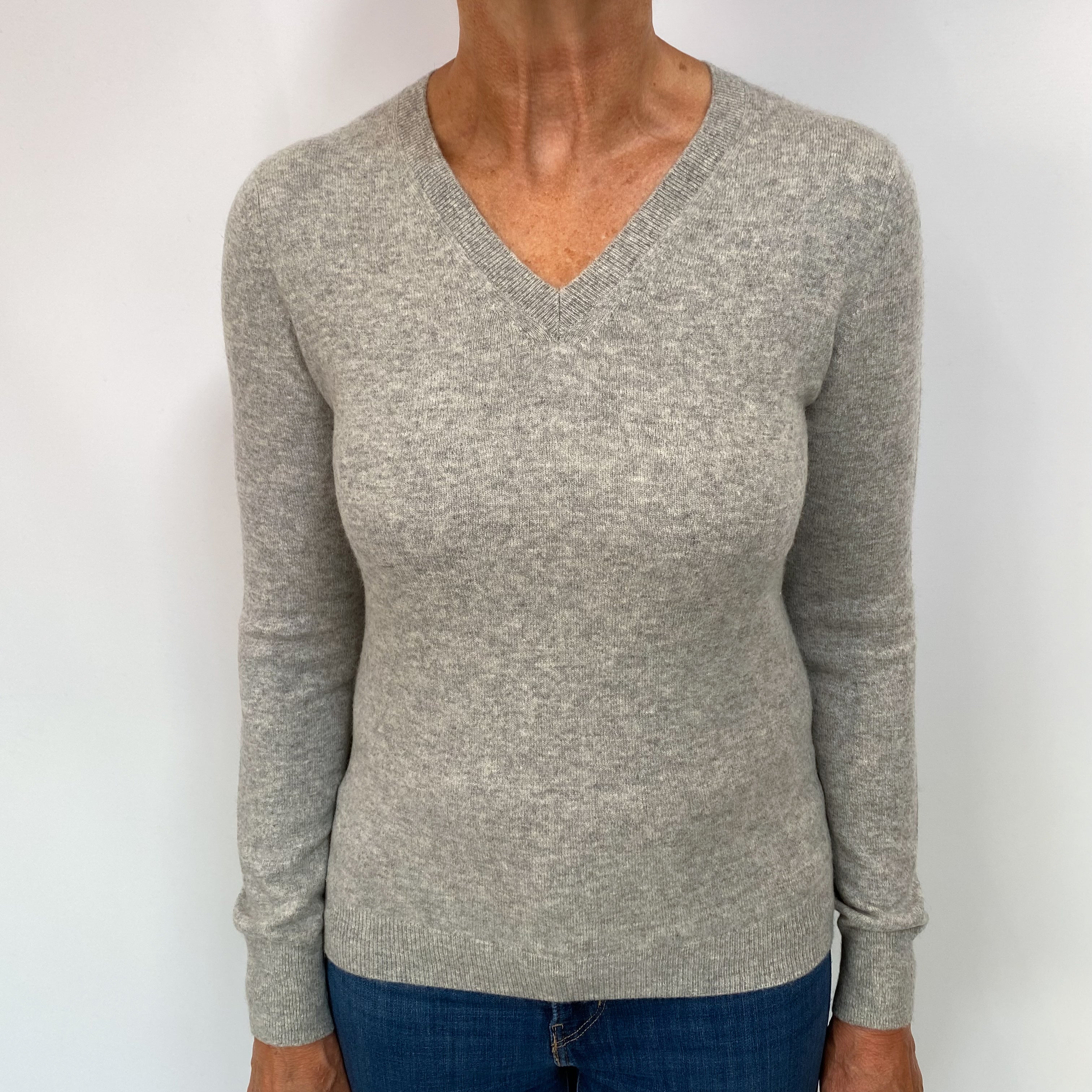 Smoke Grey Cashmere V Neck Jumper Medium