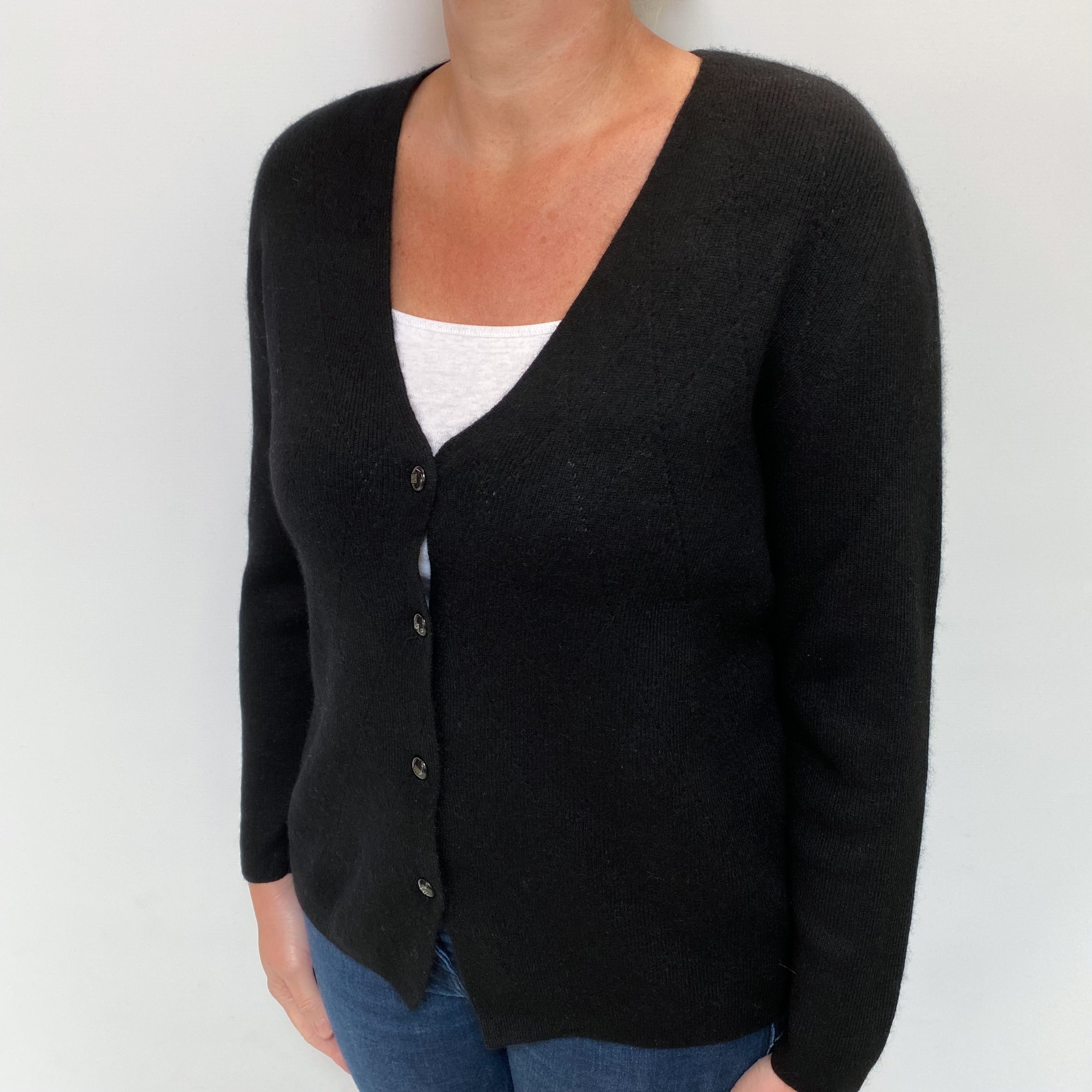 Black Cashmere V Neck Cardigan Large