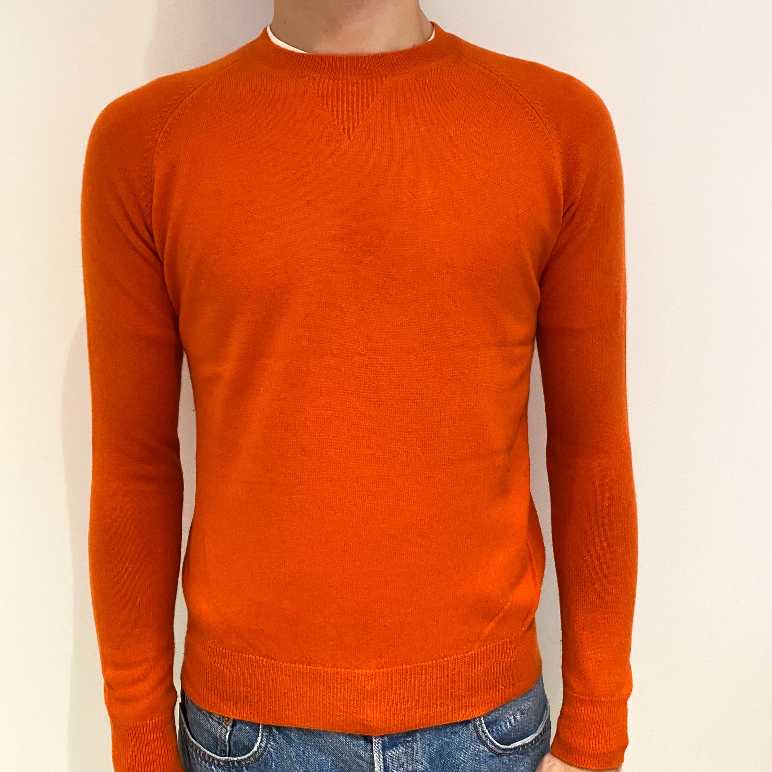 Men's Tangerine Orange Cashmere Crew Neck Jumper Medium