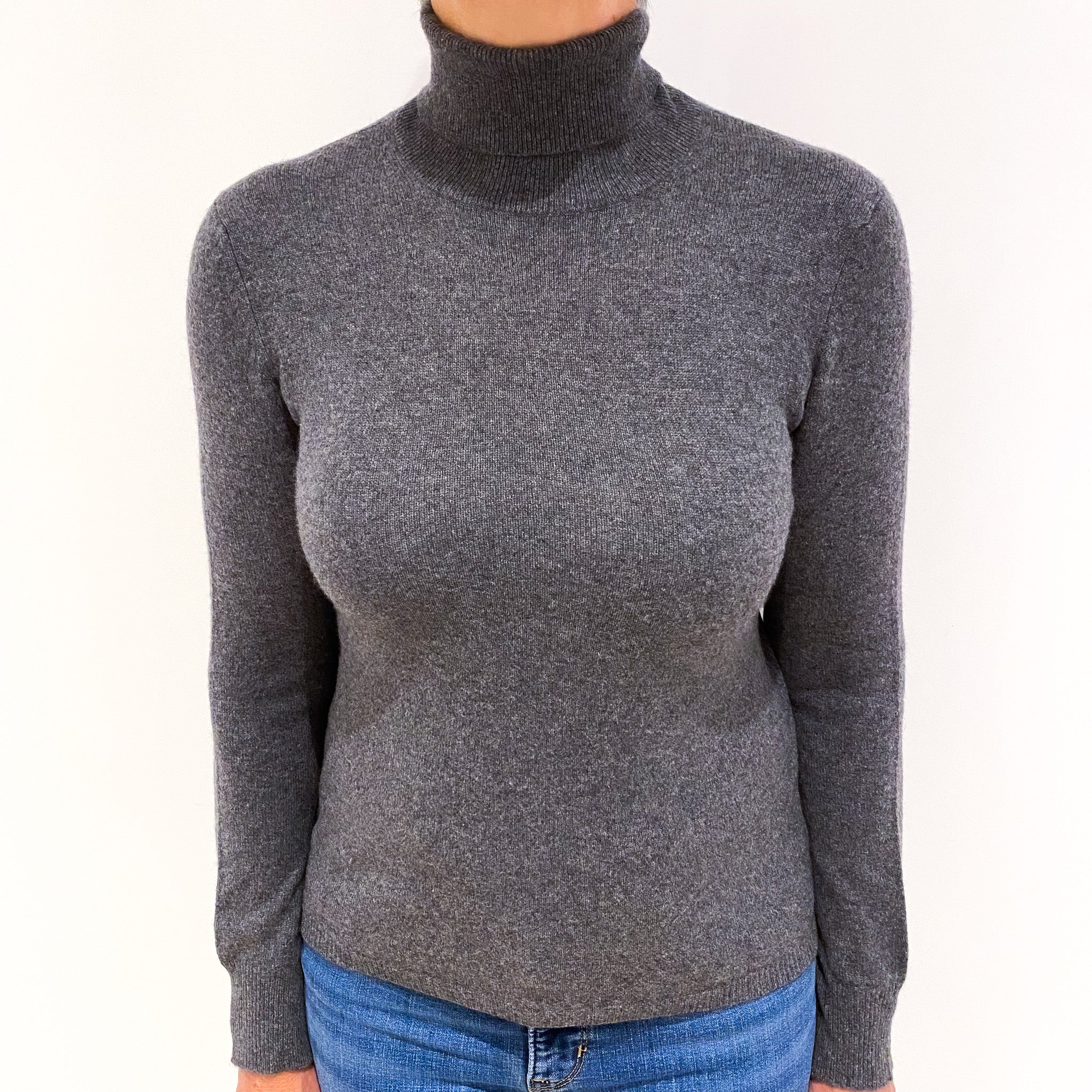 Slate Grey Cashmere Polo Neck Jumper Medium