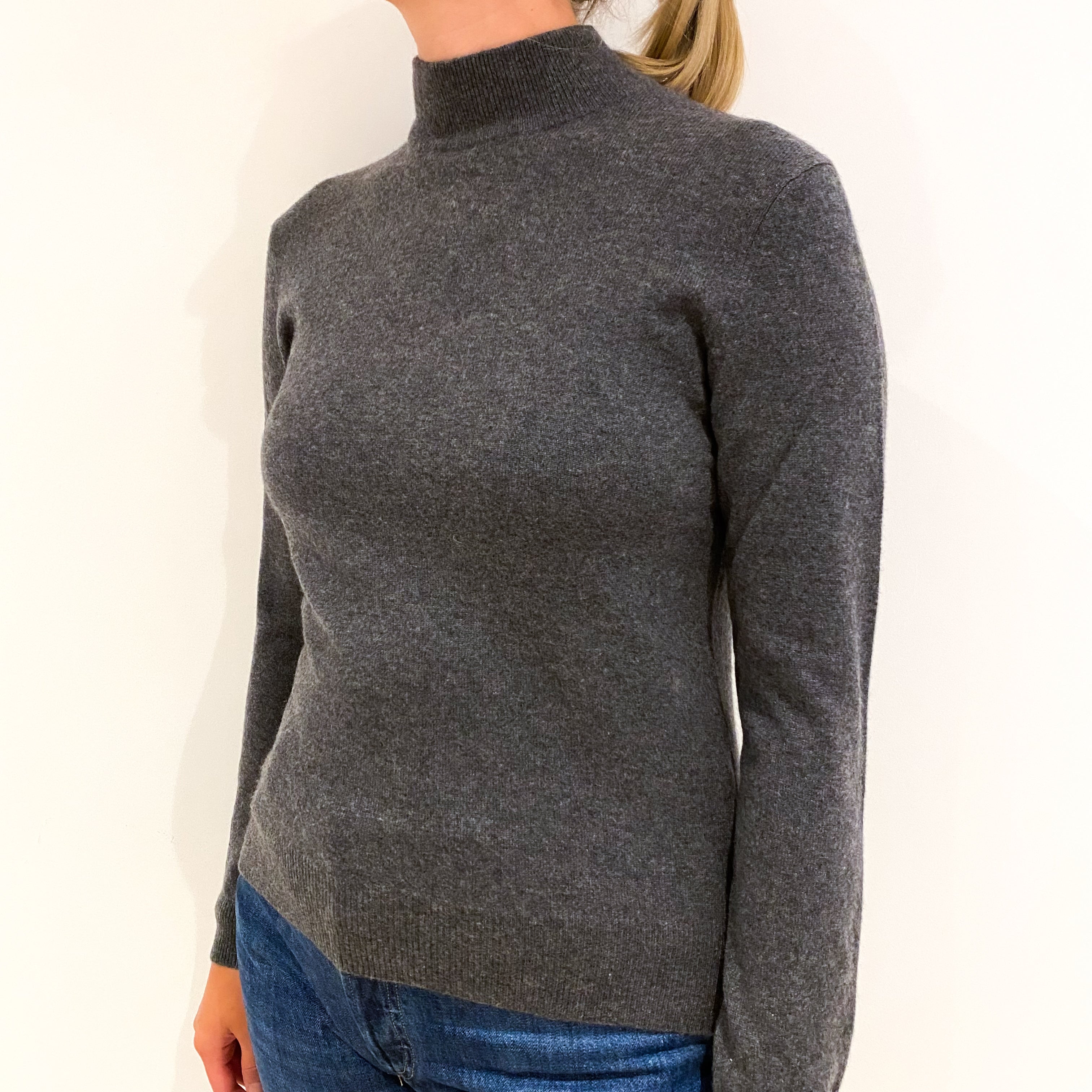 Slate Grey Cashmere Polo Neck Jumper Small