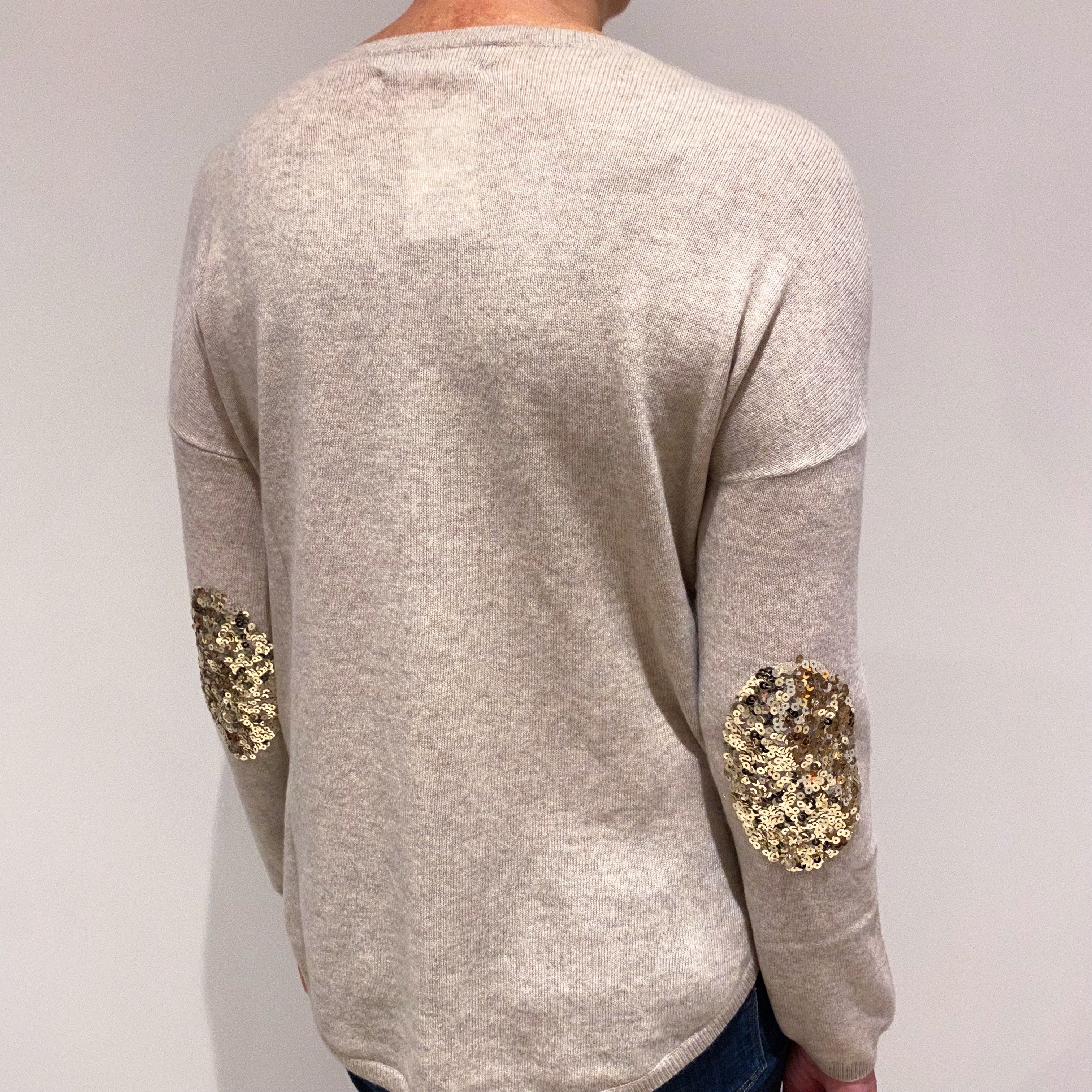 WYSE Fawn Beige Cashmere Crew Neck Slouchy Fit Jumper Medium