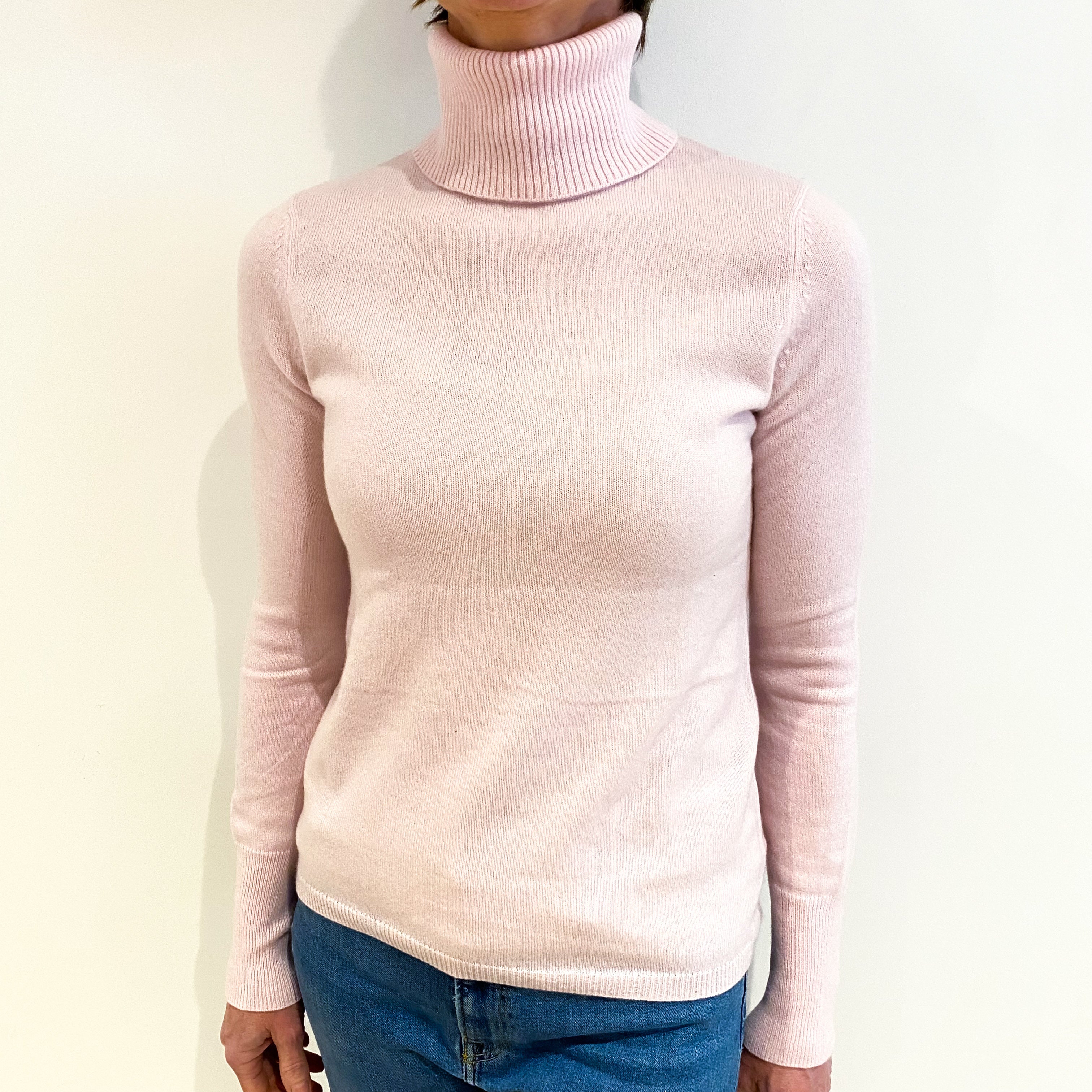 Carnation Pink Cashmere Polo Neck Jumper Small