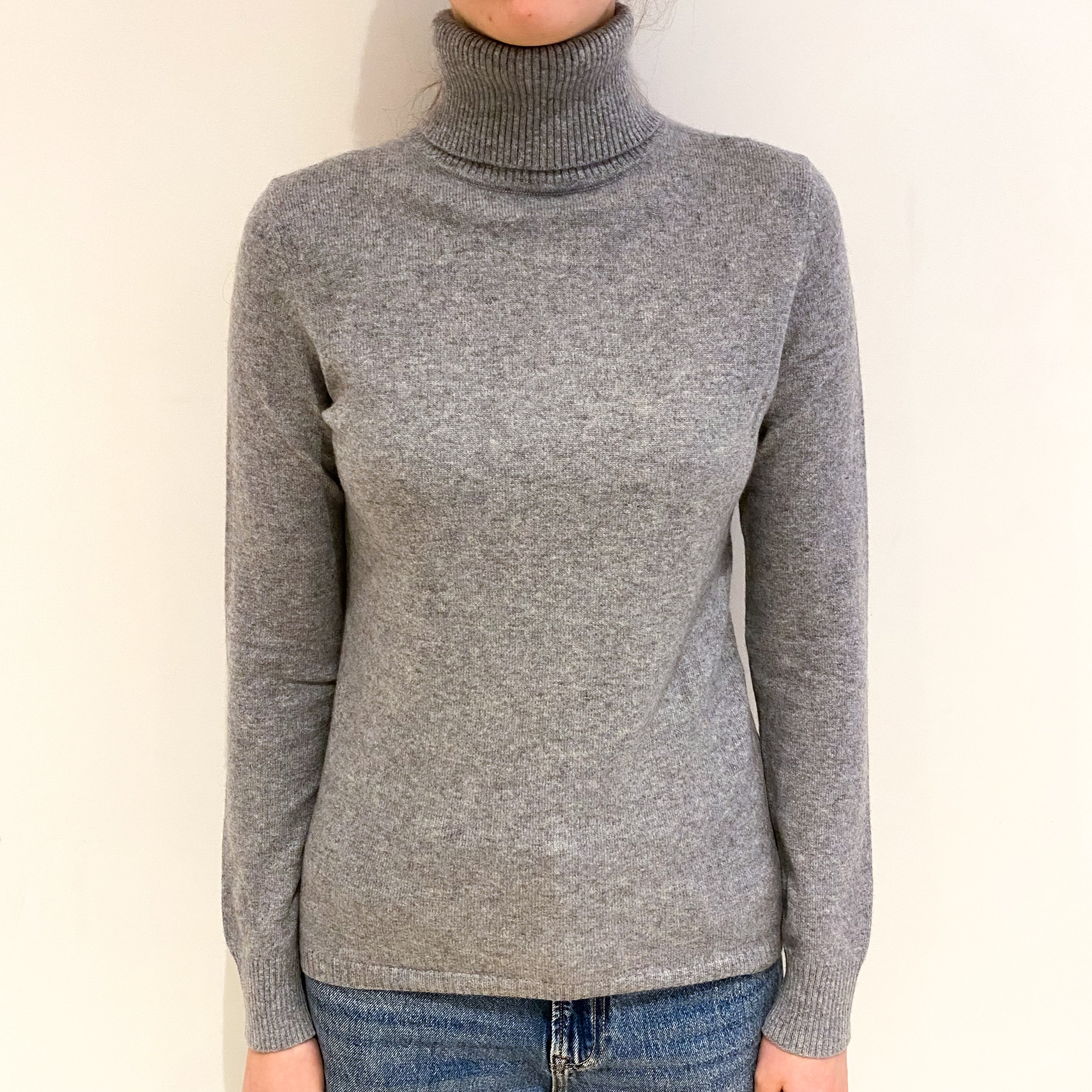 Ash Grey Cashmere Polo Neck Jumper Extra Small