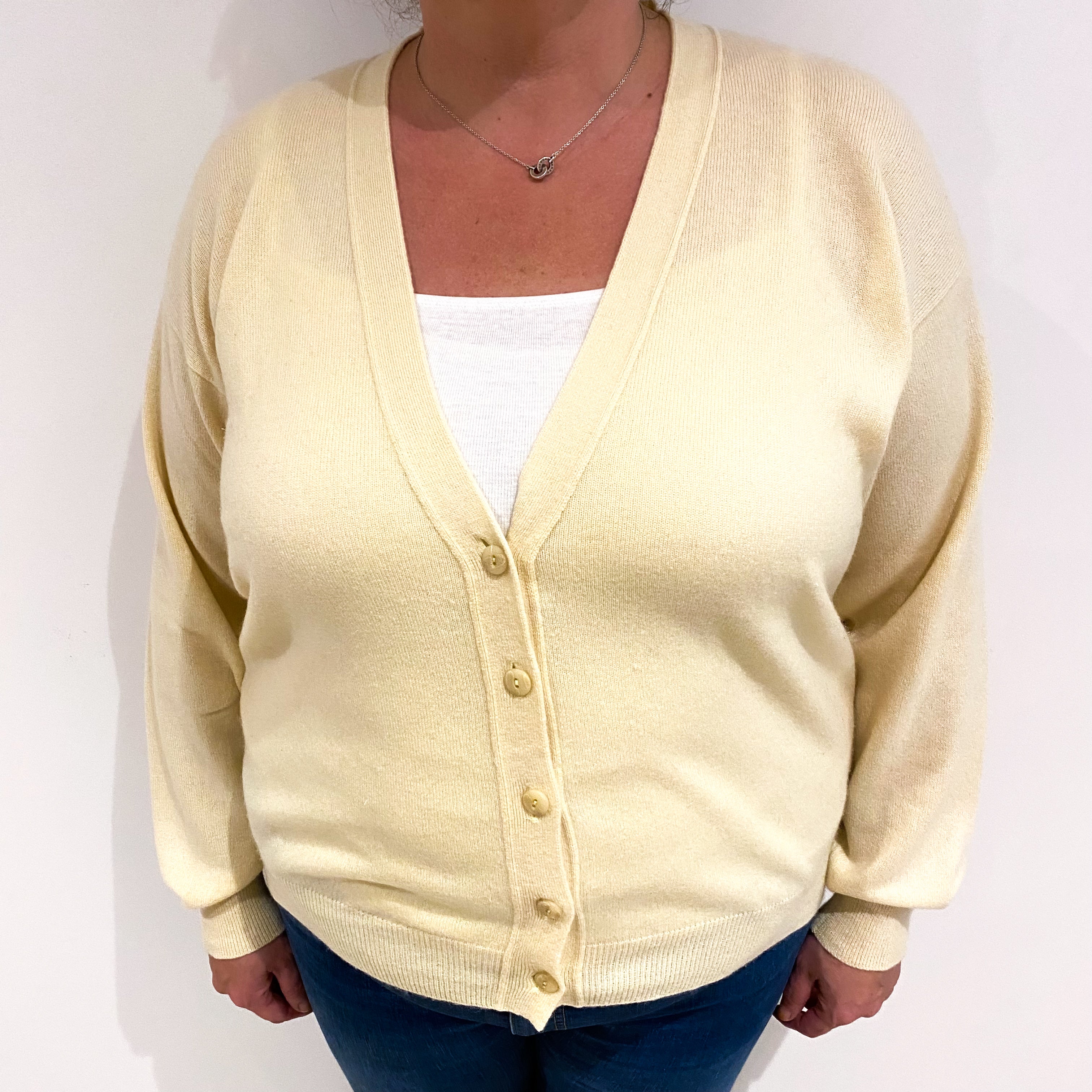 Primrose Yellow Cashmere V Neck Cardigan Extra Large