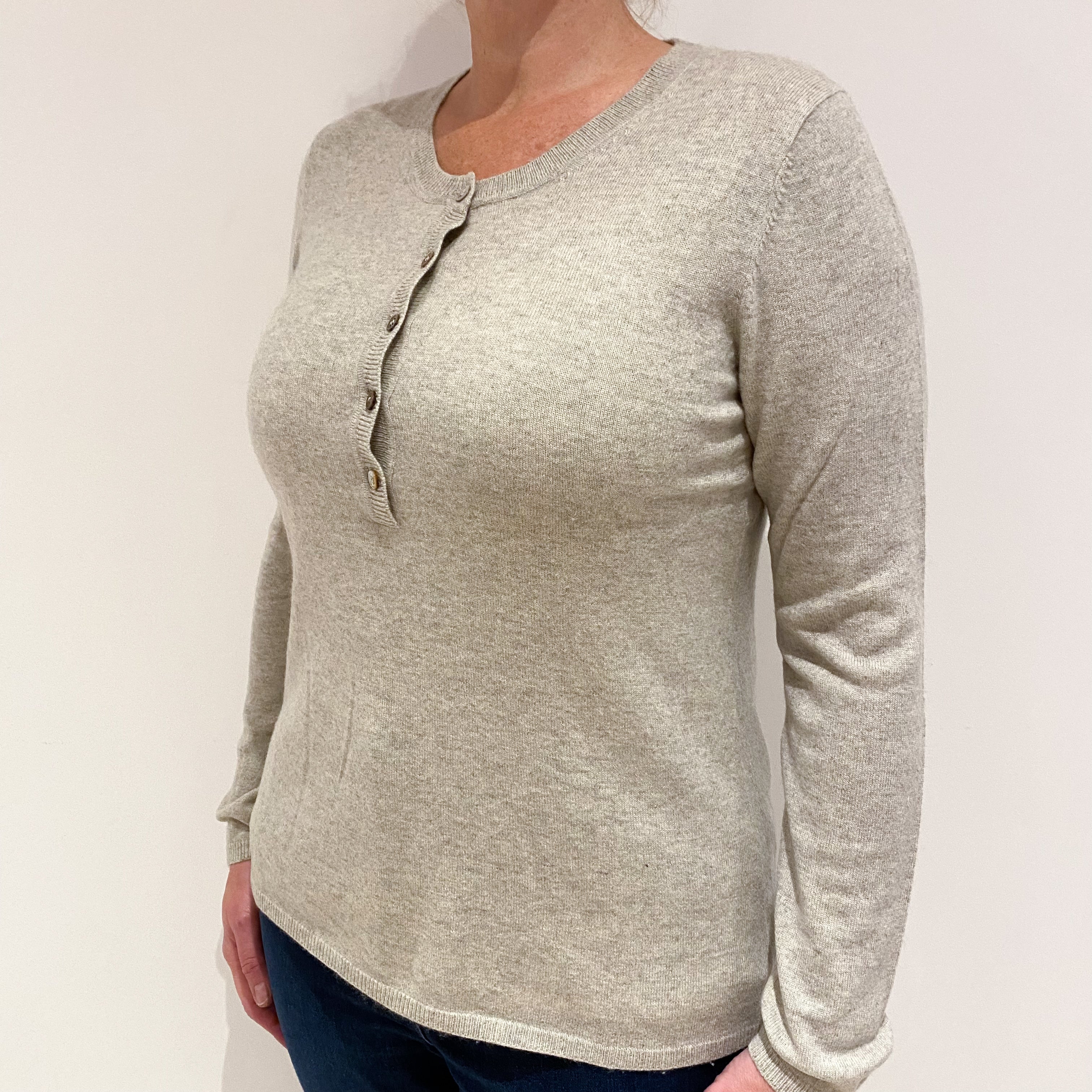 Oatmeal Beige Cashmere Cardigan Large