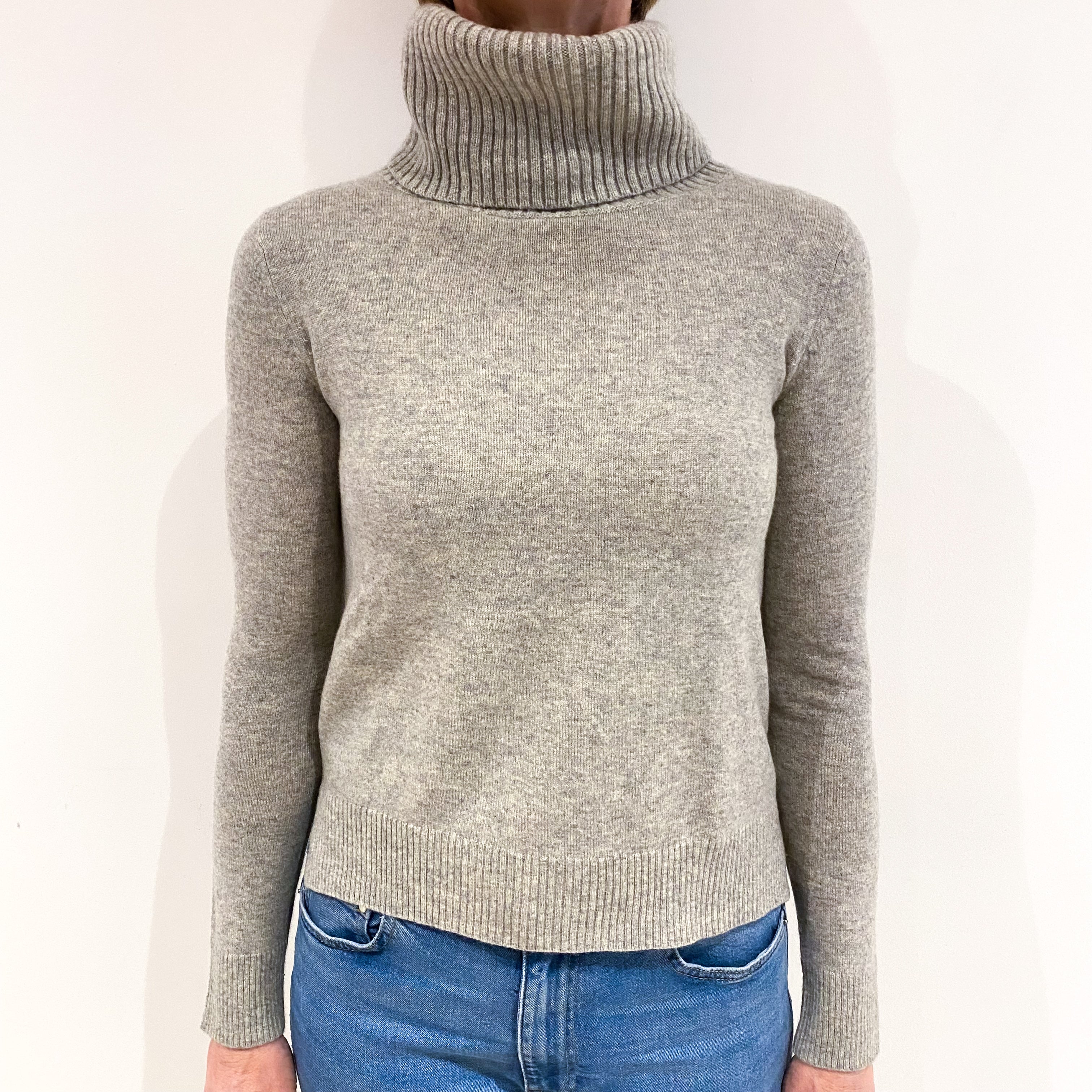 Smoke Grey Cashmere Polo Neck Jumper Small