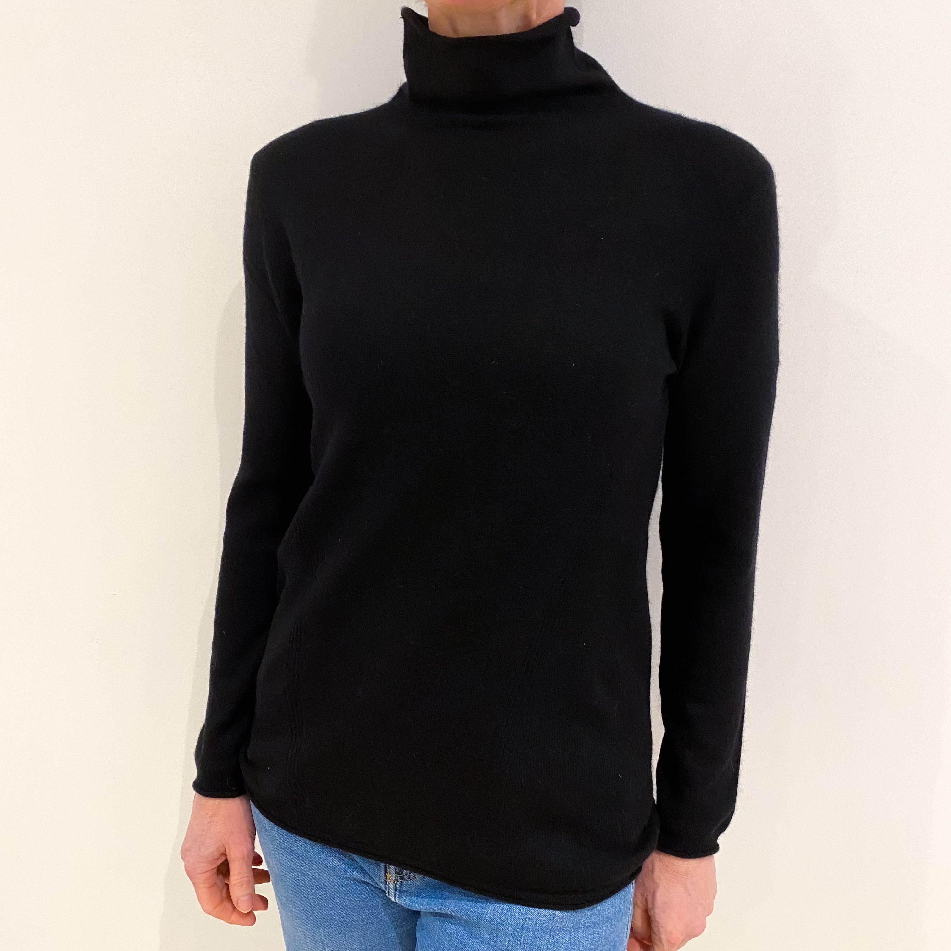 Black Cashmere Polo Neck Jumper Small