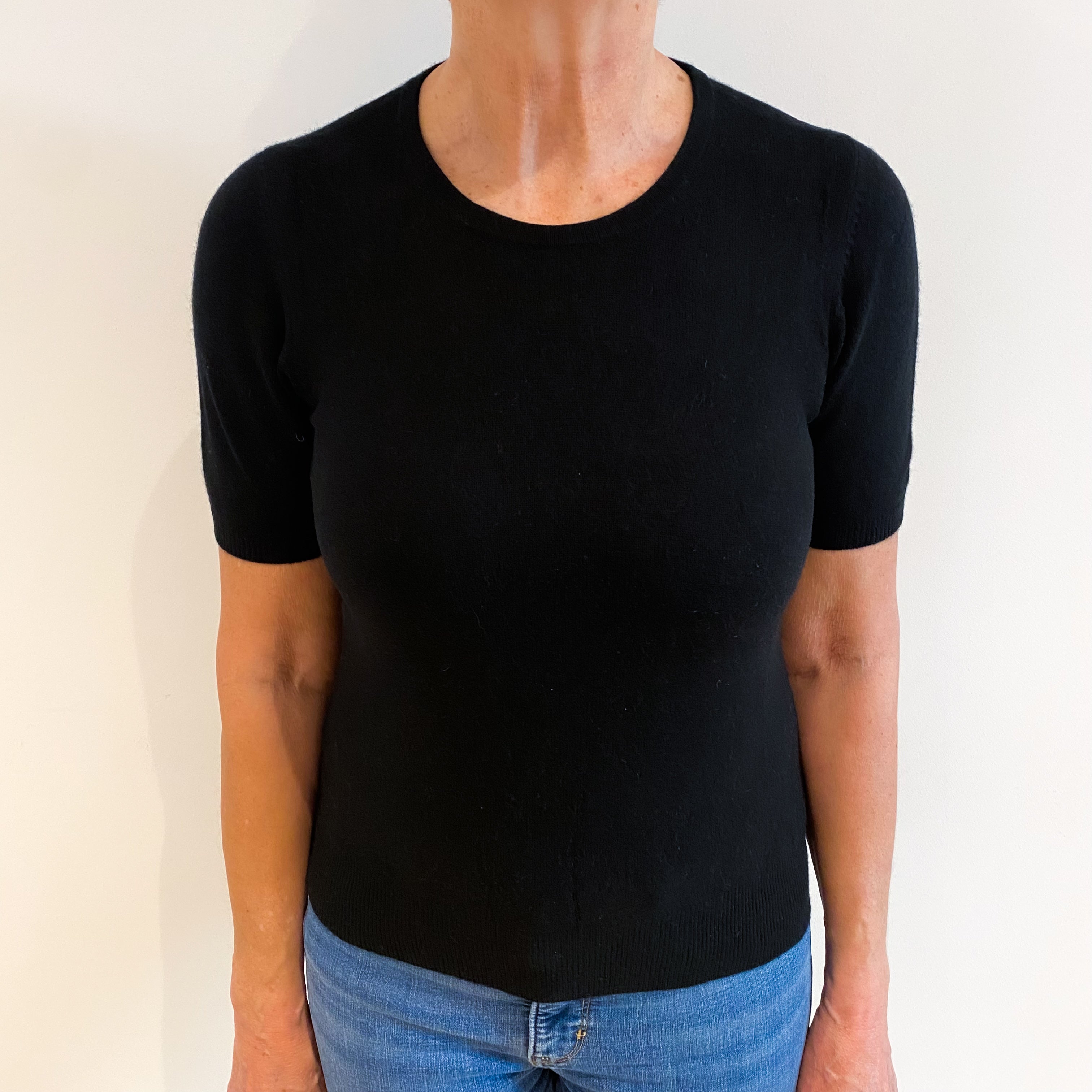Black Cashmere Short Sleeved Crew Neck Jumper Medium