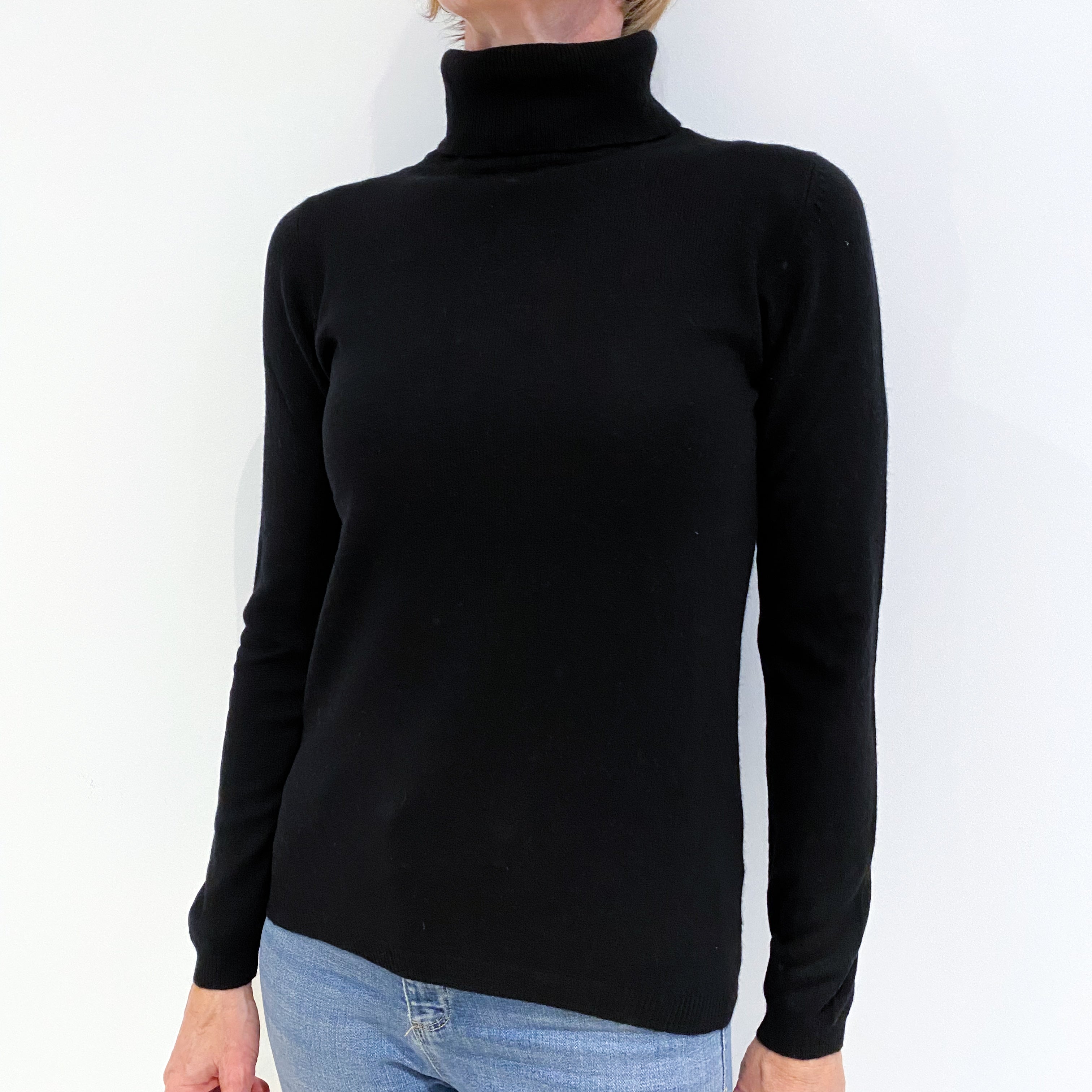 Black Cashmere Polo Neck Jumper Small