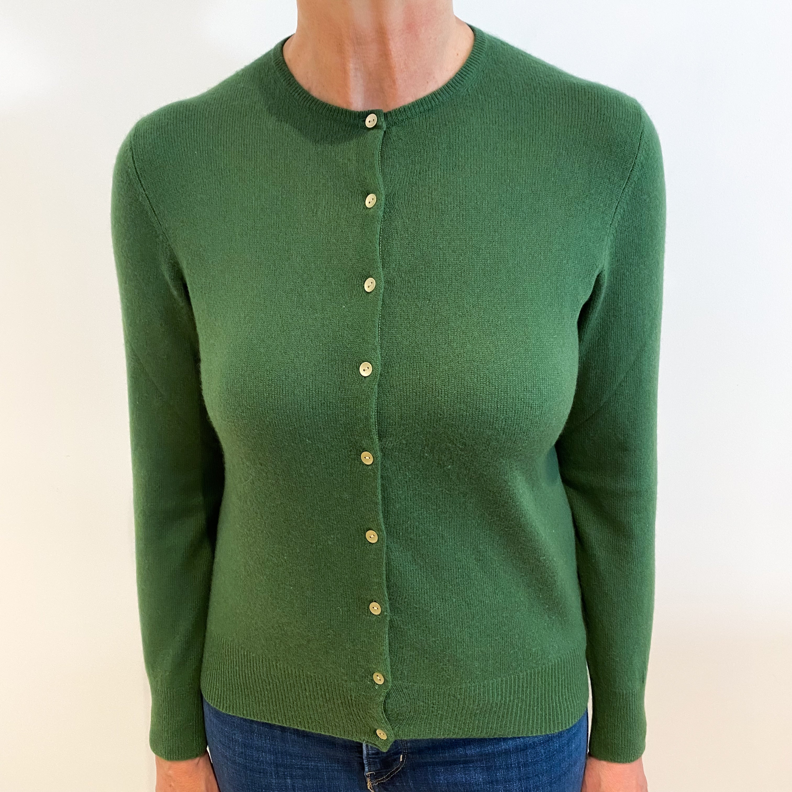 Fern Green Cashmere Crew Neck Cardigan Medium
