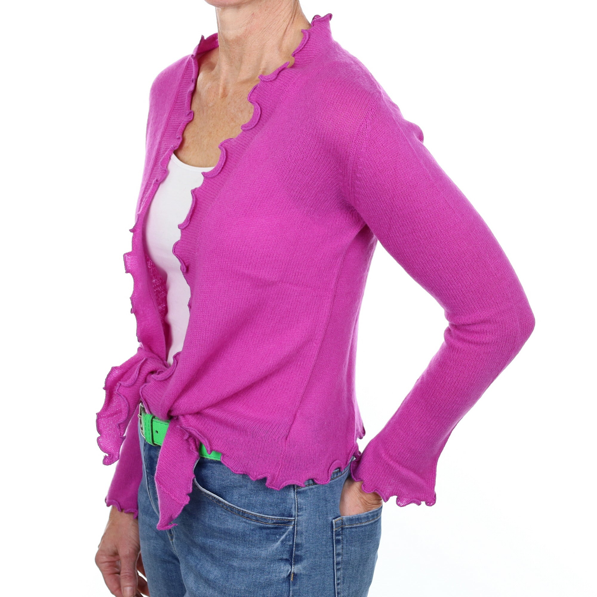 New Magenta Purple Cashmere Tie Front Cardigan Small