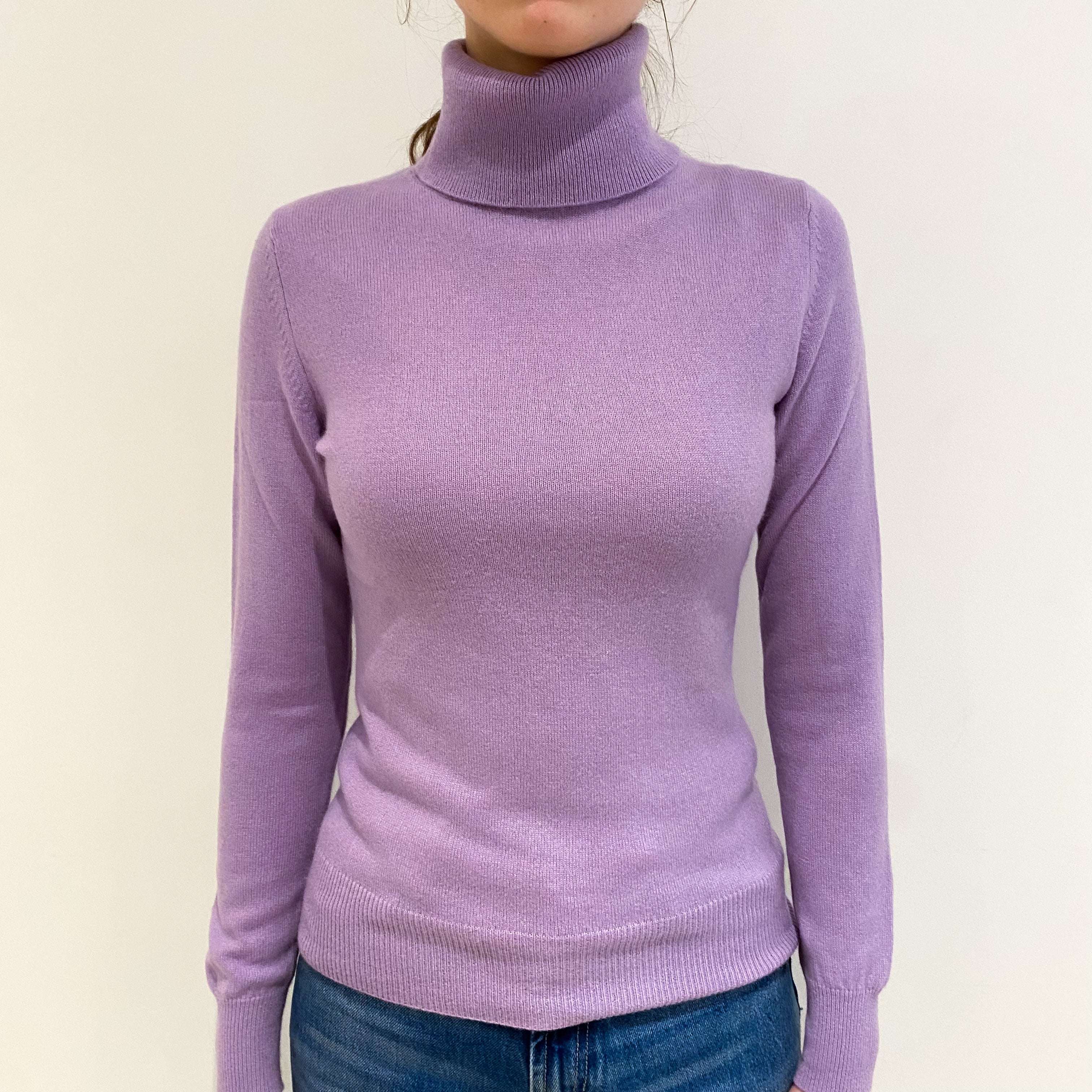 Lavender Purple Cashmere Polo Neck Jumper Extra Small