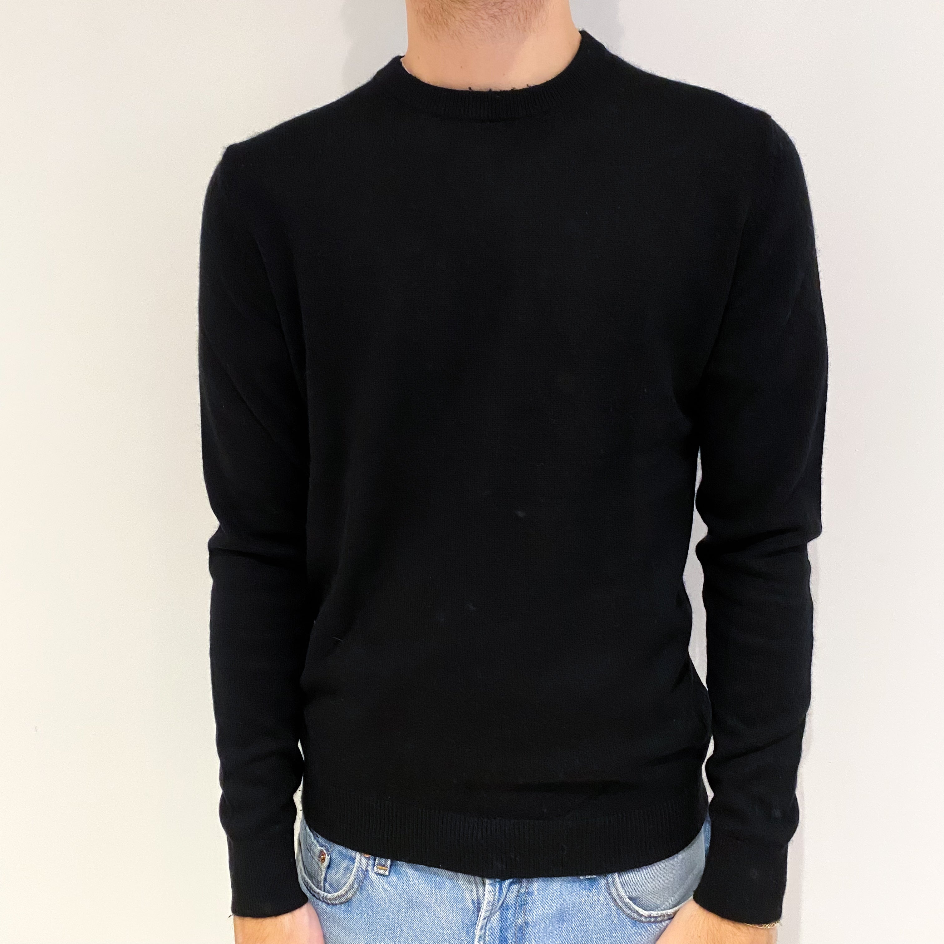 Men's Black Cashmere Crew Neck Jumper Medium