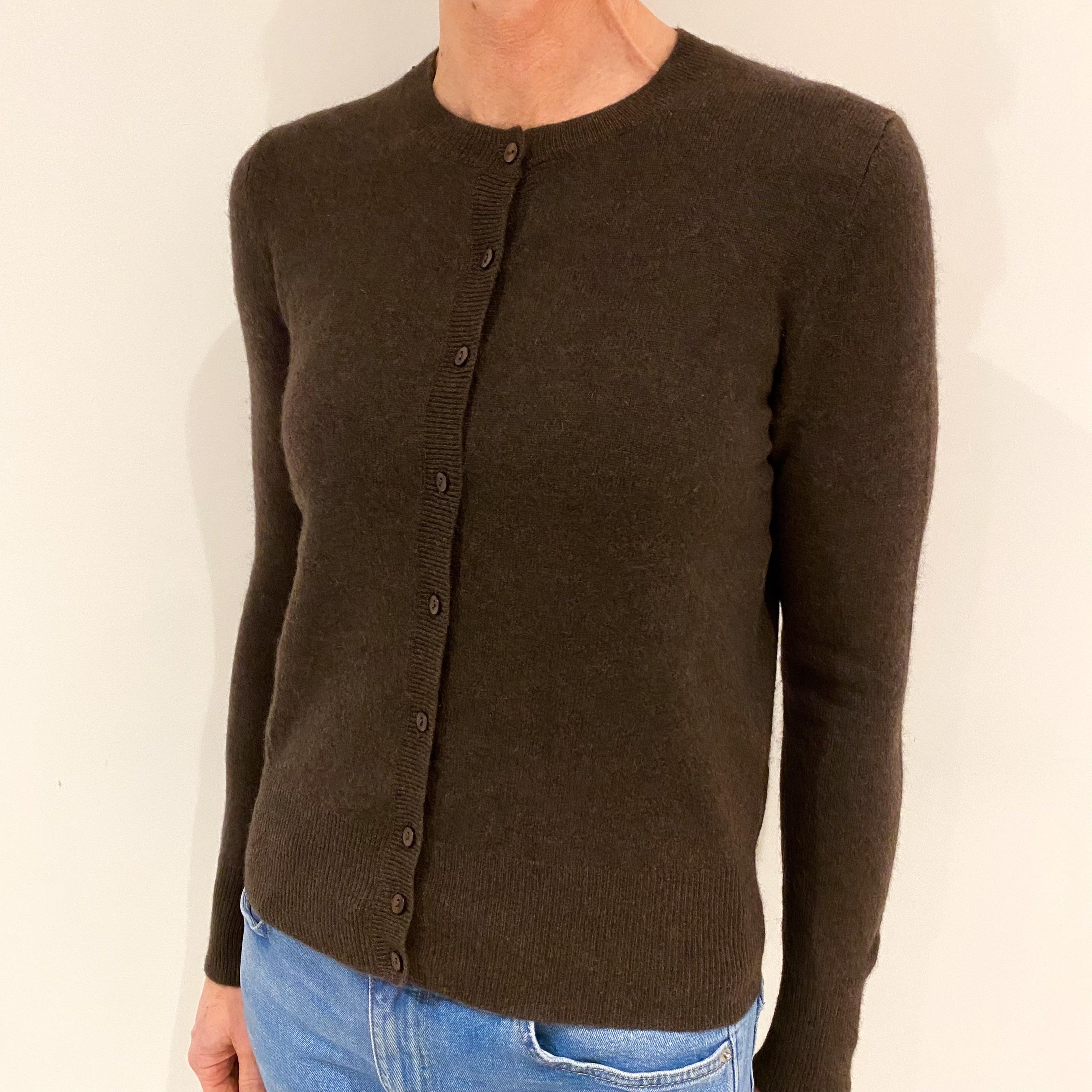 Peppercorn Brown Cashmere Crew Neck Cardigan Small