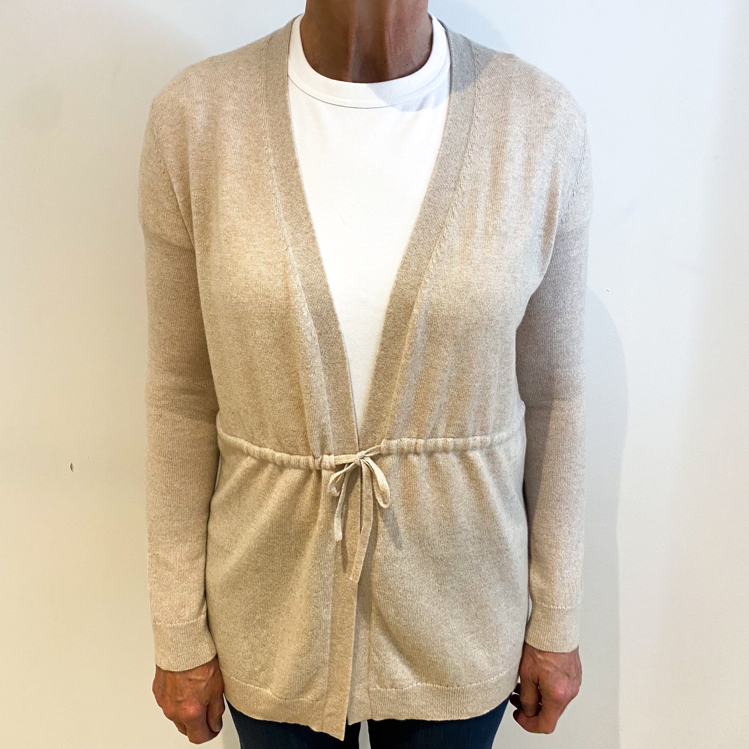 Oatmeal Beige Cashmere Belted Cardigan Medium