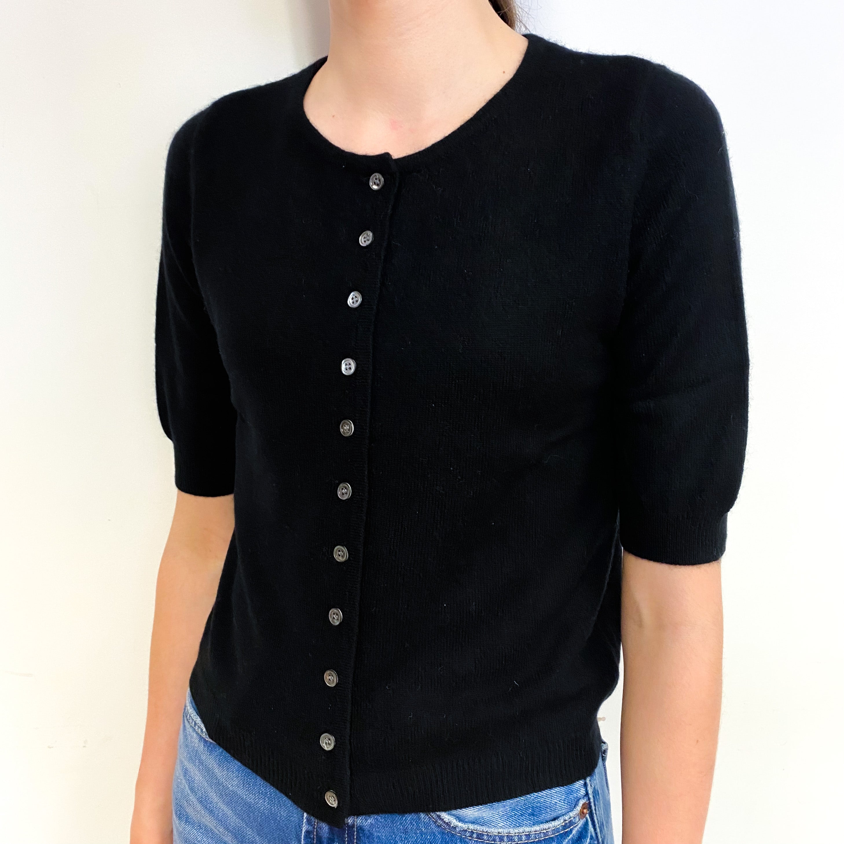 Black Short Sleeve Cashmere Crew Neck Cardigan Extra Small
