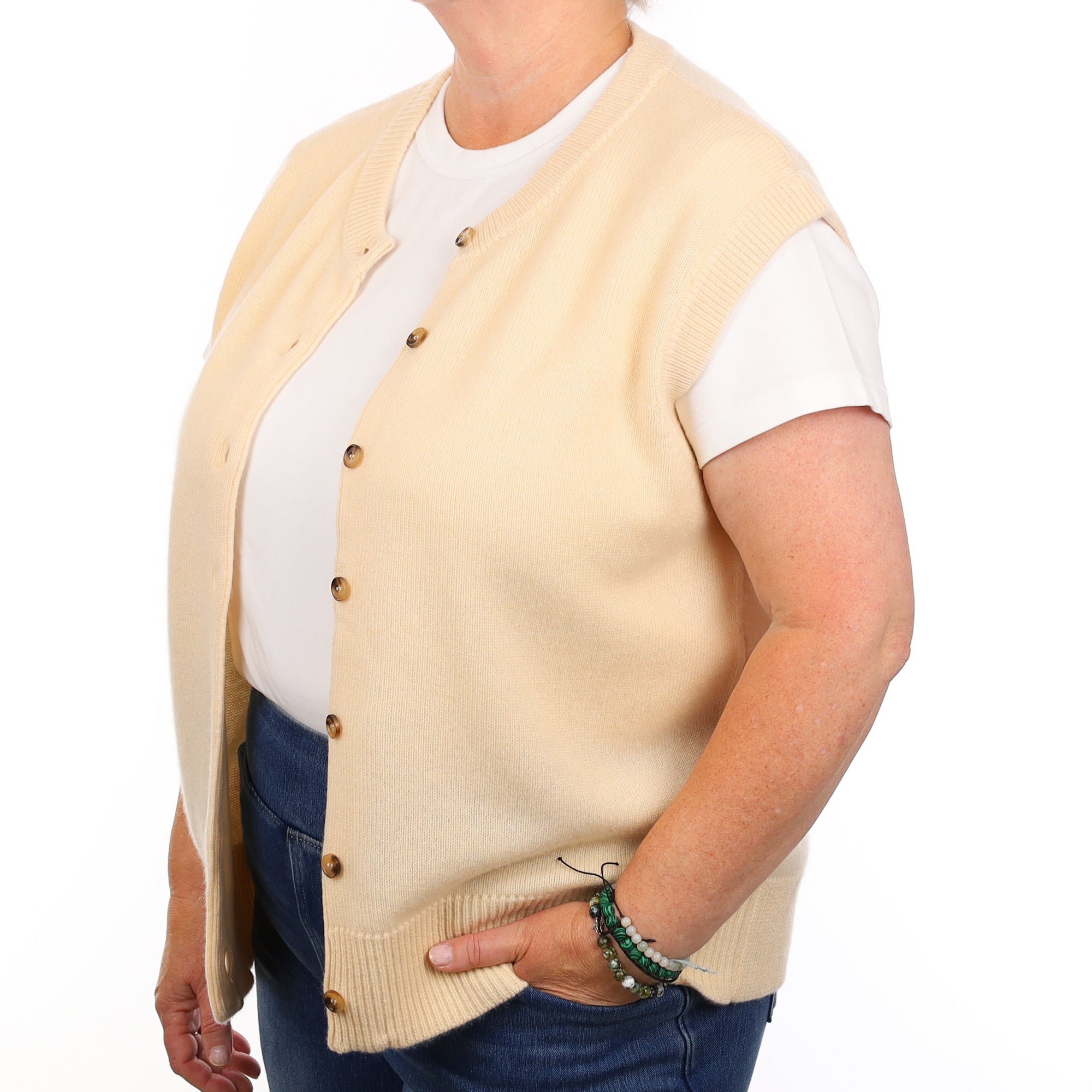 Brand New Vanilla Cream Cashmere Crew Neck Waistcoat Extra Large UK 20-22