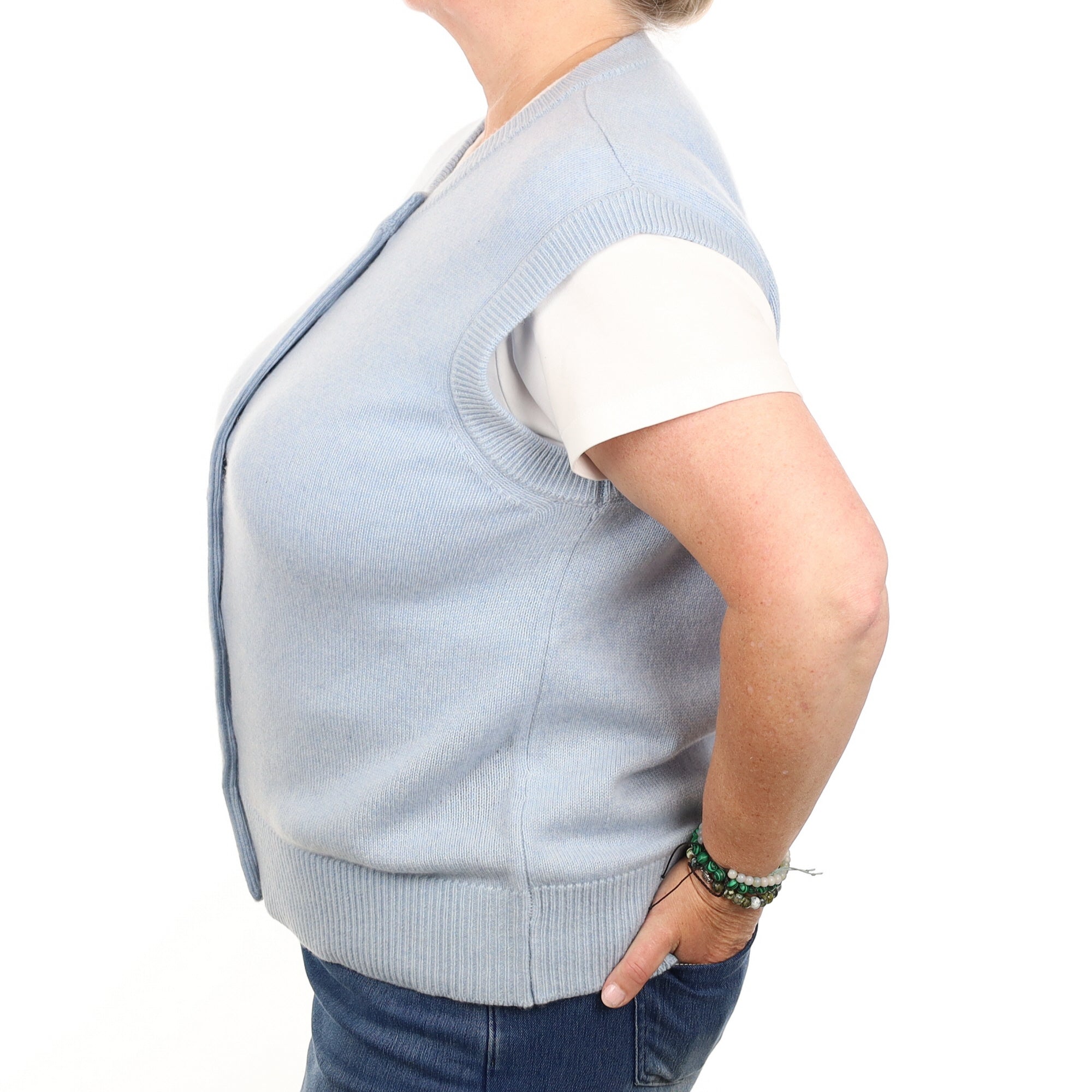 Brand New Baby Blue Cashmere Crew Neck Waistcoat Extra Large UK 20-22