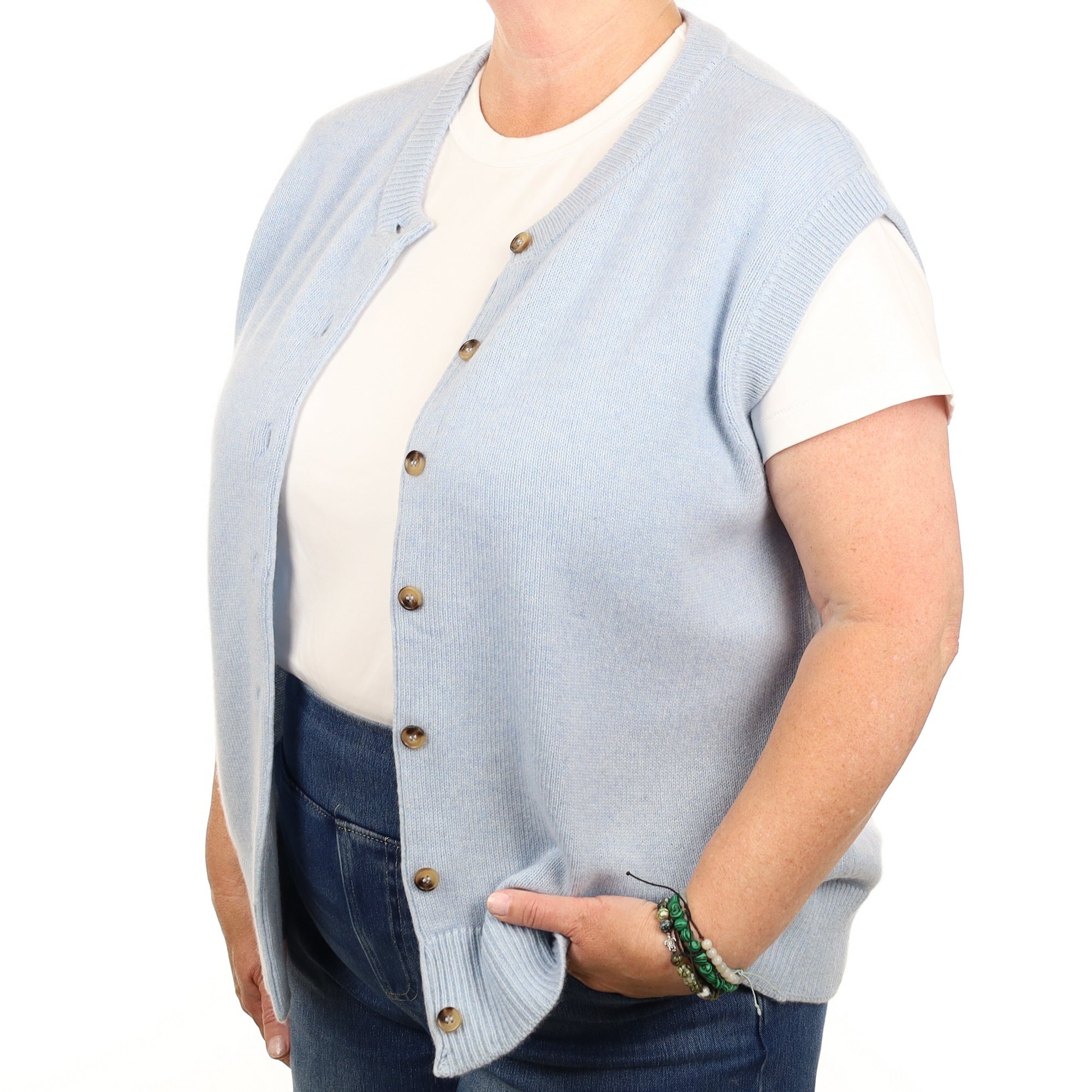 Brand New Baby Blue Cashmere Crew Neck Waistcoat Extra Large UK 20-22