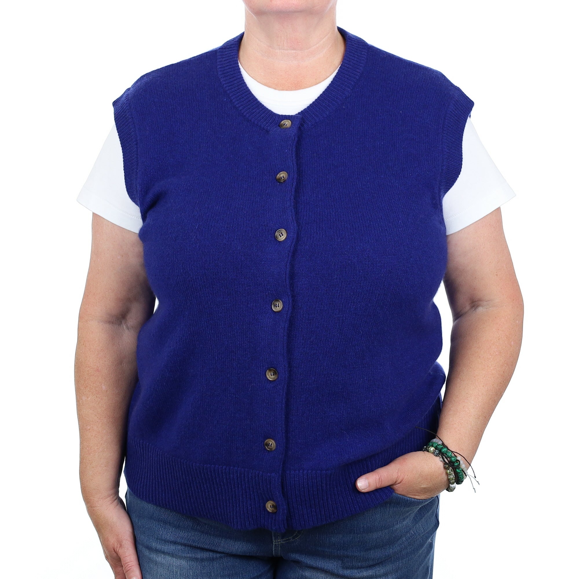 Brand New Lapis Blue Cashmere Crew Neck Waistcoat Extra Large UK 20-22